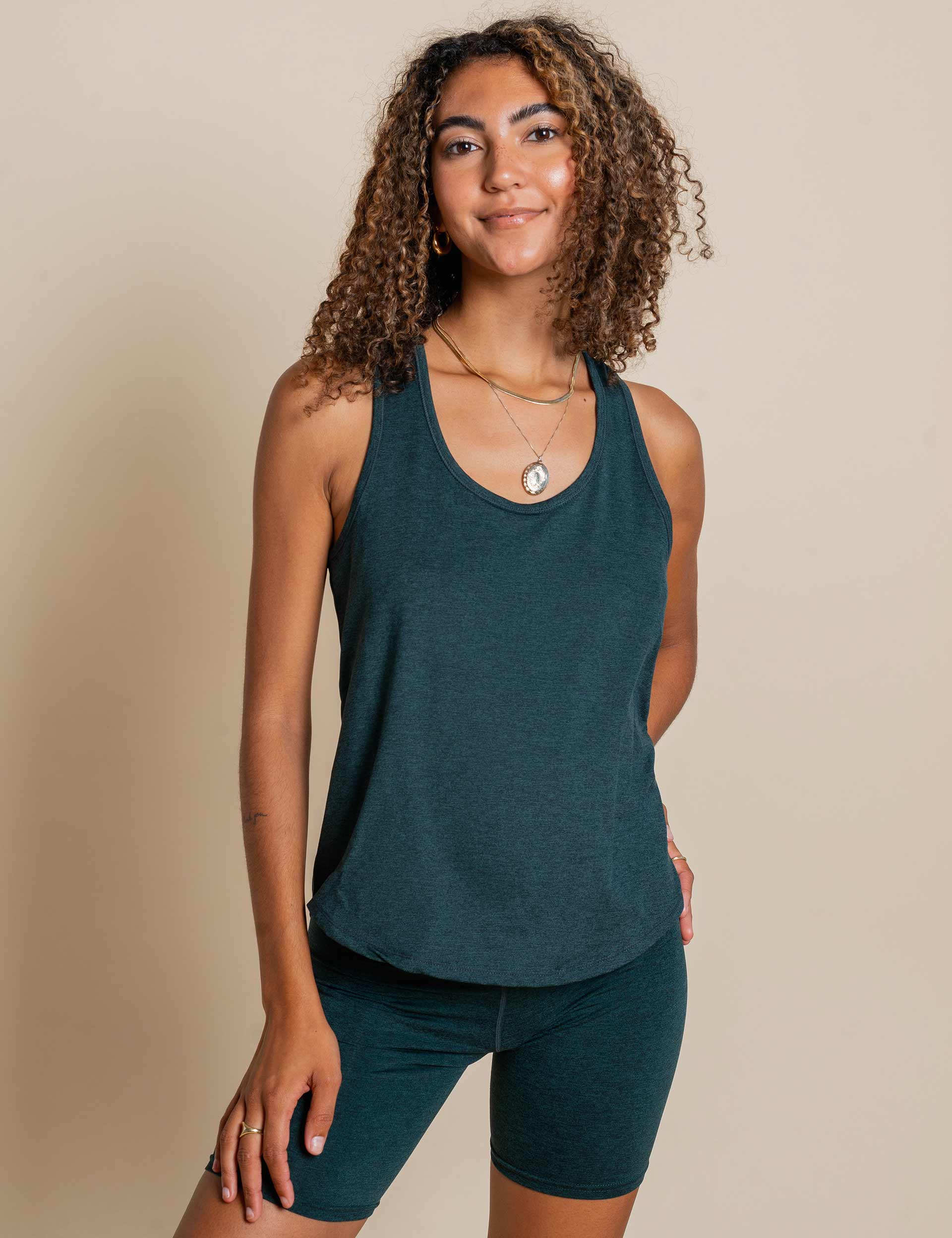 ReSet Relaxed Tank Top for Women - Soft Moss Green Casual Tee | Perfect for Yoga, Workouts & Everyday Wear