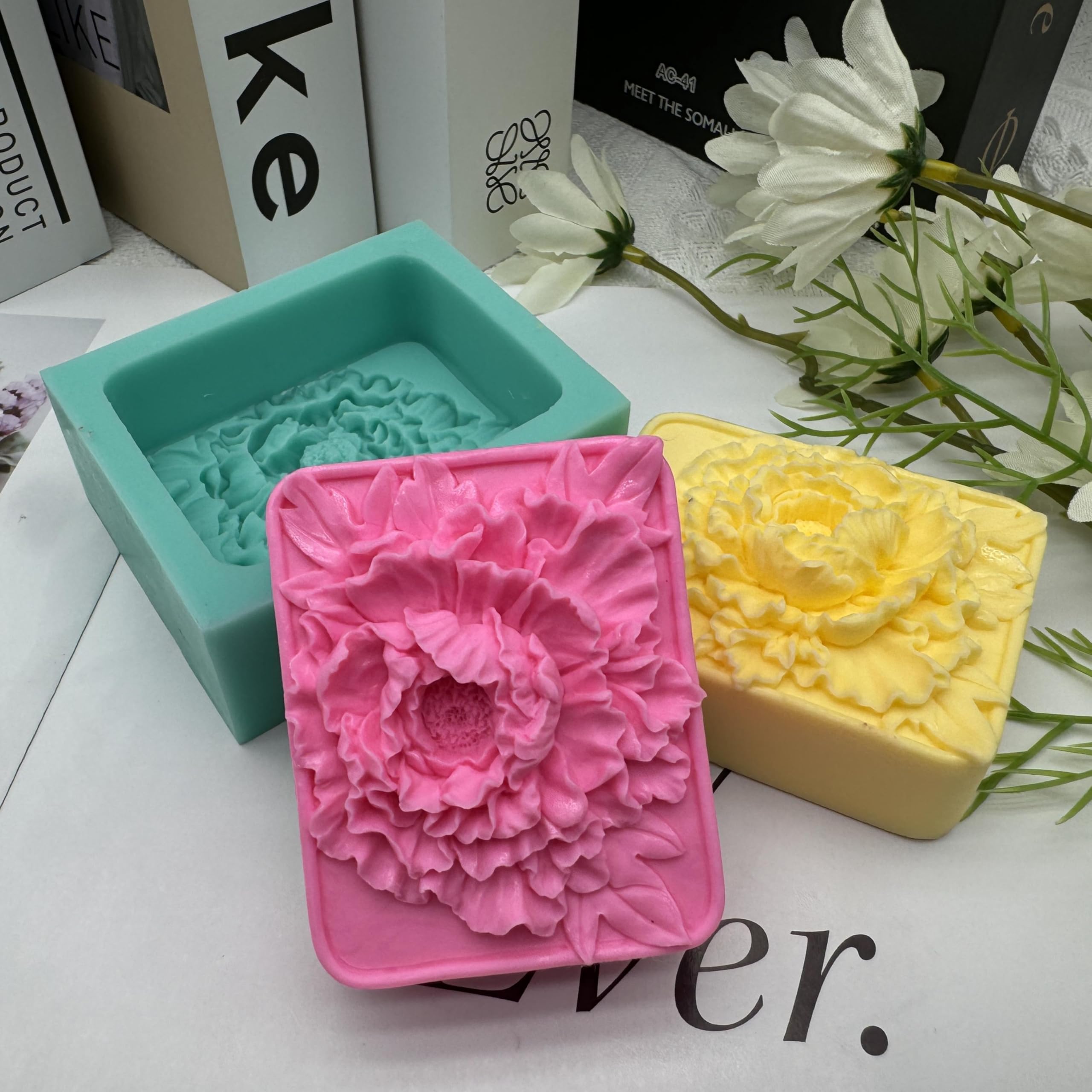 3D Peony Flower Soap Mold - Silicone Soap Making Molds for Cold Process & Melt & Pour - Handmade Soap, Lotion Bar & Candle Molds - DIY Bath & Body Supplies for Home Spa, Wedding Favors, Gift Making