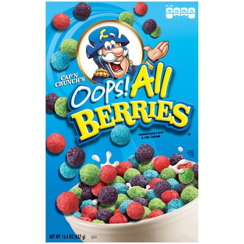 Cap'n Crunch's Oops All Berries Cereal - 15.4 Oz Box (Pack of 6) | Crunchy Berry Breakfast Cereal for Kids & Adults | Perfect for School Lunches, Snacking & Family Breakfasts