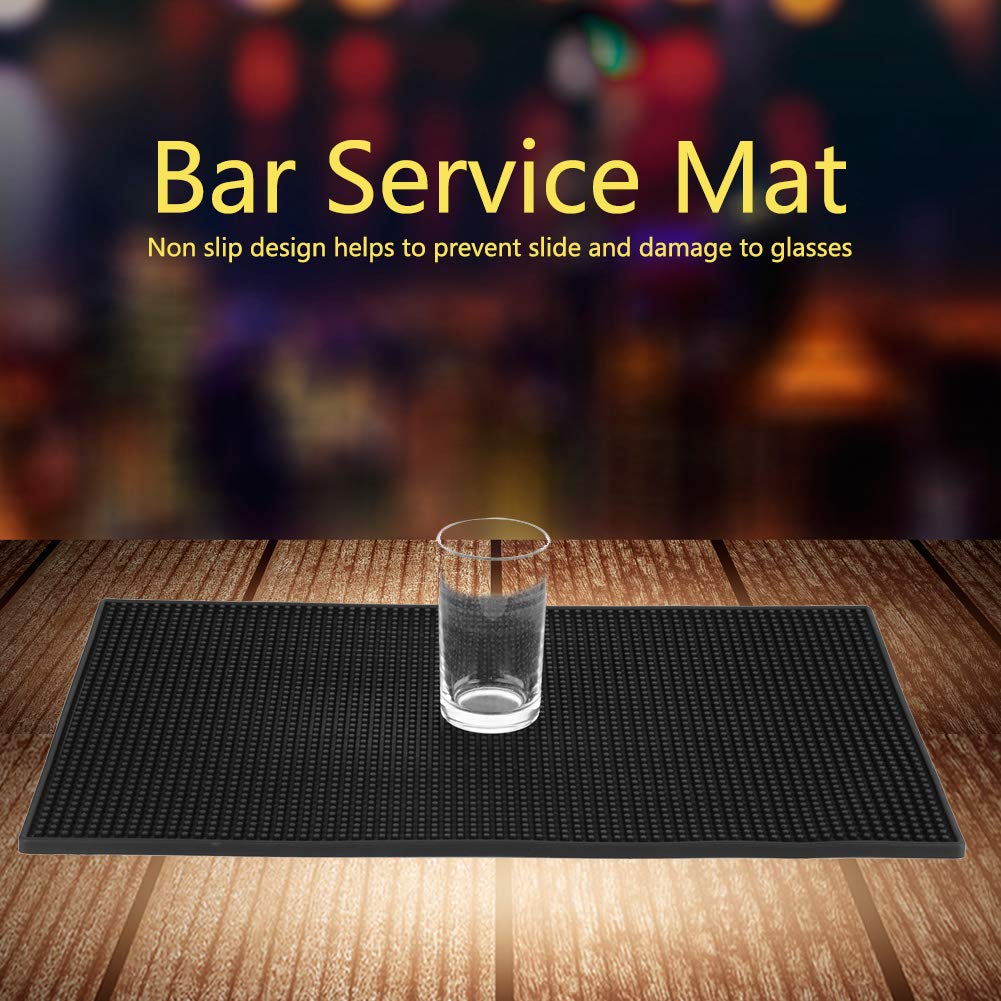 Non-Slip Bar Service Mat - Black Spill-Proof Countertop Mat for Glasses, Cups & Dishware | Durable Kitchen Coaster for Home & Commercial Use | Perfect for Bars, Restaurants & Home Entertaining