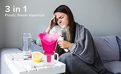 KIDINGTON 3-in-1 Face, Nose & Cough Steamer - Plastic Steam Vaporizer, Facial Sauna & Steamer Machine for Adults & Kids (Pink) | Relieves Congestion, Hydrates Skin - Perfect for Cold Relief & Home Spa Treatments