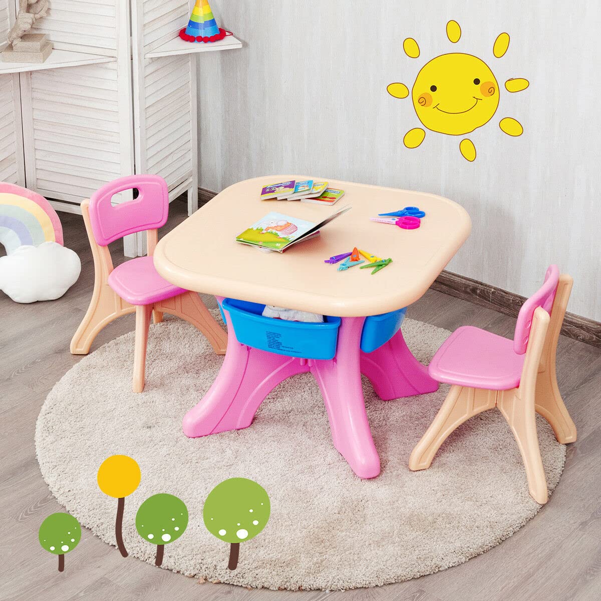 Kids Table and Chair Set with Storage - Lightweight Activity Table for Reading, Drawing & Play - Toddler Furniture for Ages 2-6 (Pink) - Perfect for Playrooms, Preschools & Home Learning Spaces