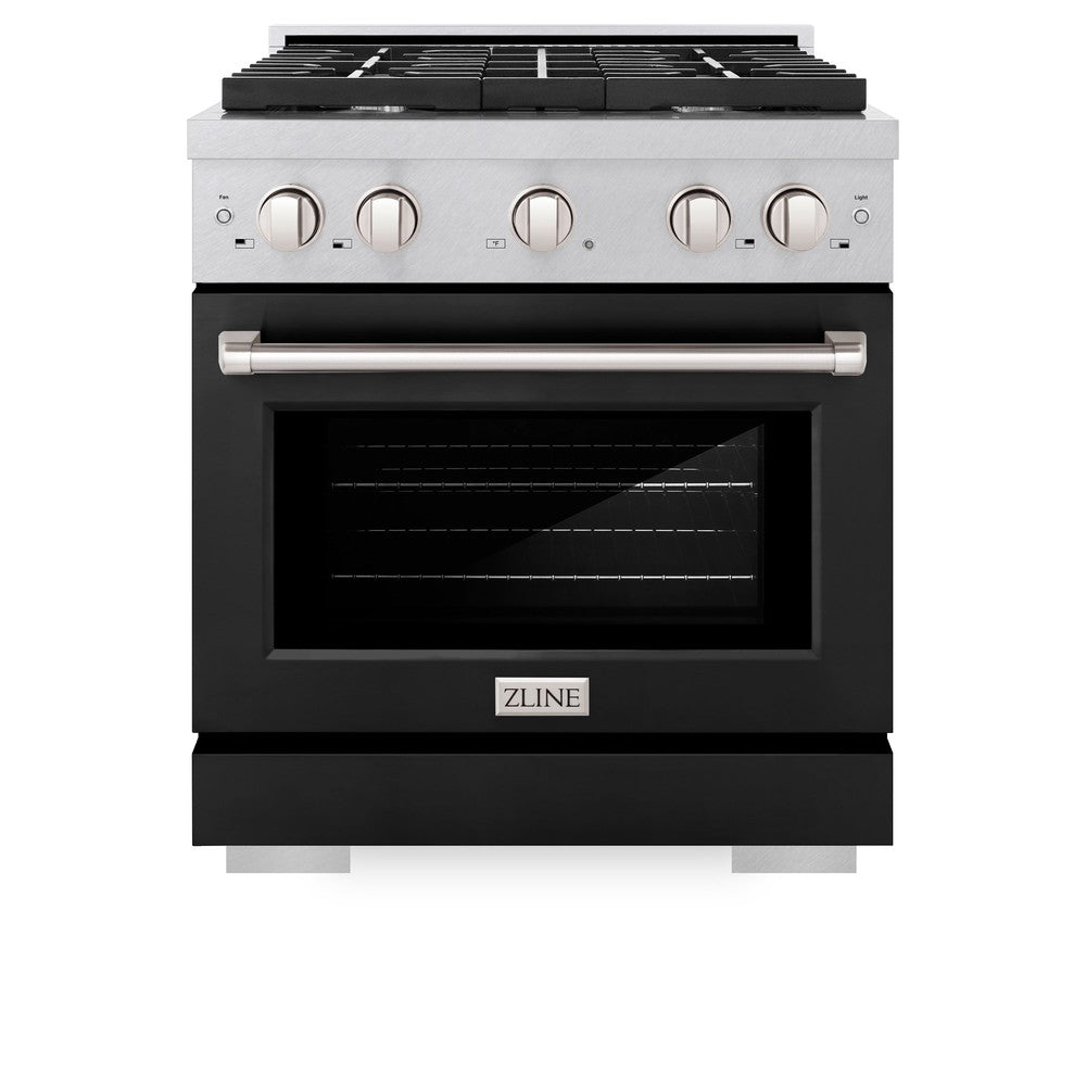 ZLINE 30-Inch 4.2 cu.ft Dual Fuel Range with 4-Burner Gas Cooktop & Electric Convection Oven - Satin Stainless Steel with Black Matte Door (SDRS BLM 30) - Perfect for Modern Kitchens, Home Chefs & Restaurant-Style Cooking