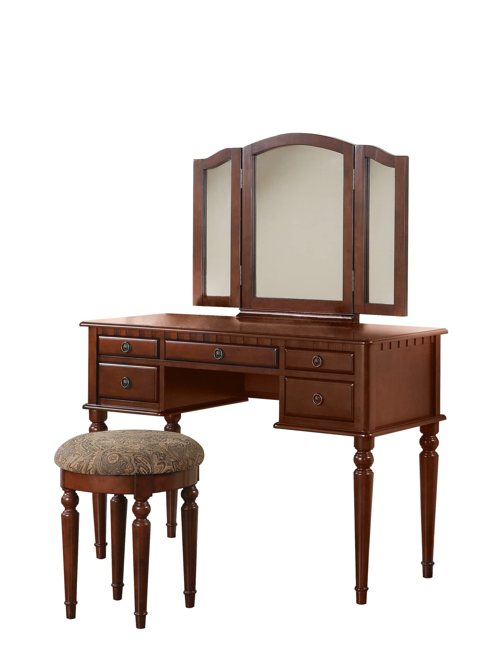 Vintage Makeup Vanity Set with Stool & Mirror - Antique Dressing Table with Drawers & Stool for Bedroom, Boudoir, or Dressing Room - Perfect for Makeup Application & Jewelry Storage