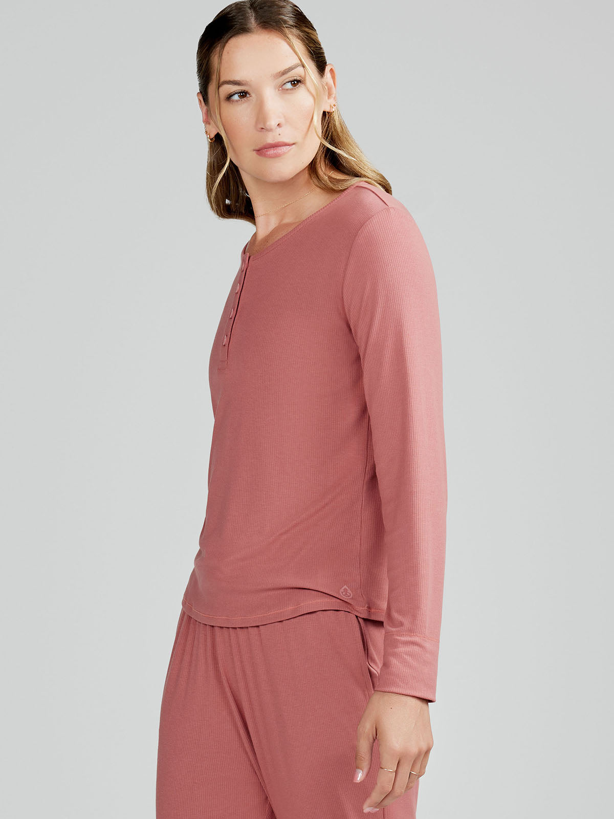Microluxe Rib Sleep Long Sleeve Henley Shirt for Women - Soft Comfortable Nightwear & Loungewear - Perfect for Sleeping, Relaxing at Home, and Cozy Evenings