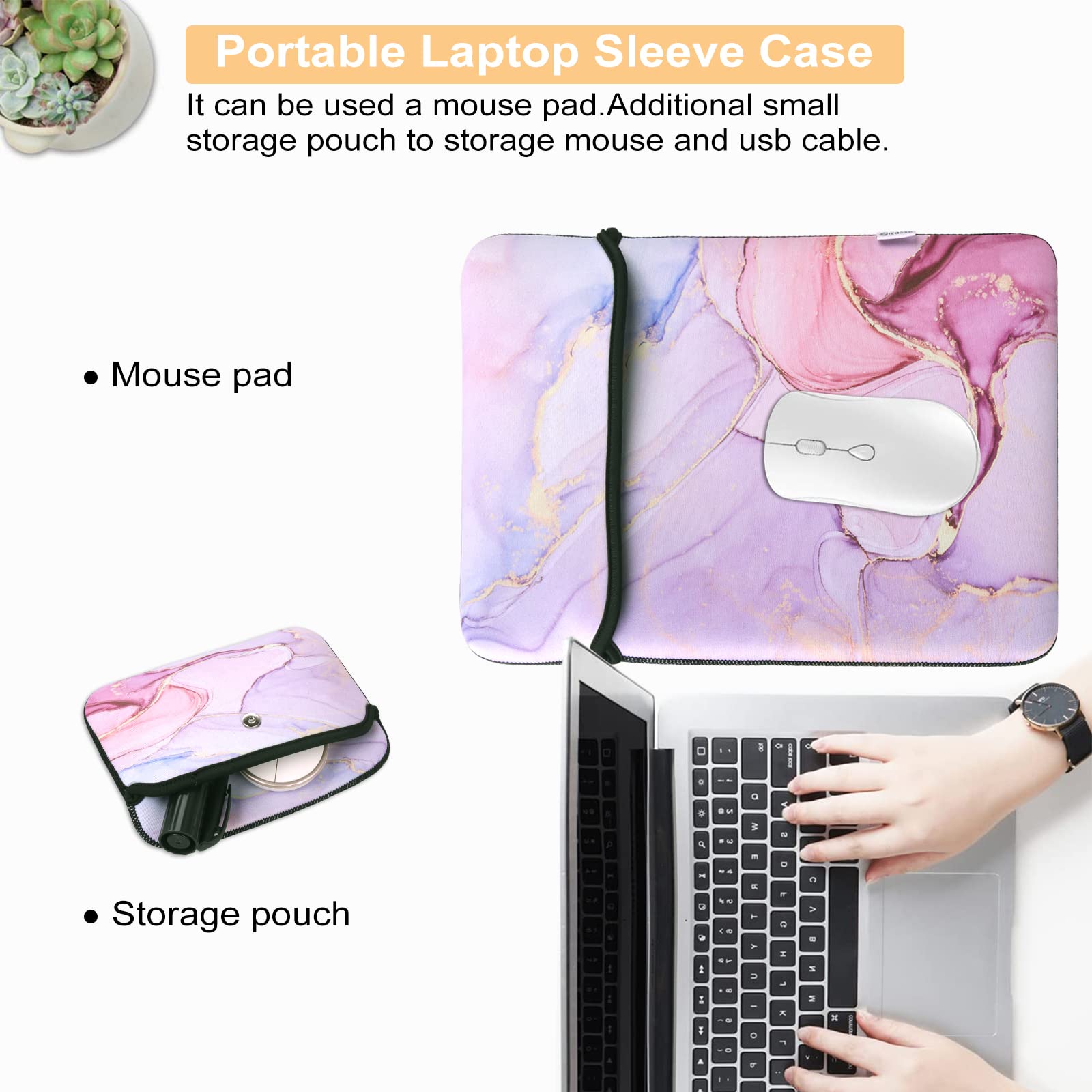 Premium Waterproof Neoprene Laptop Sleeve for MacBook Air/Pro 13 inch - Shock Resistant Protective Case with Glitter Marble Design & Small Accessory Pouch - Perfect for Travel, Office, and School Use
