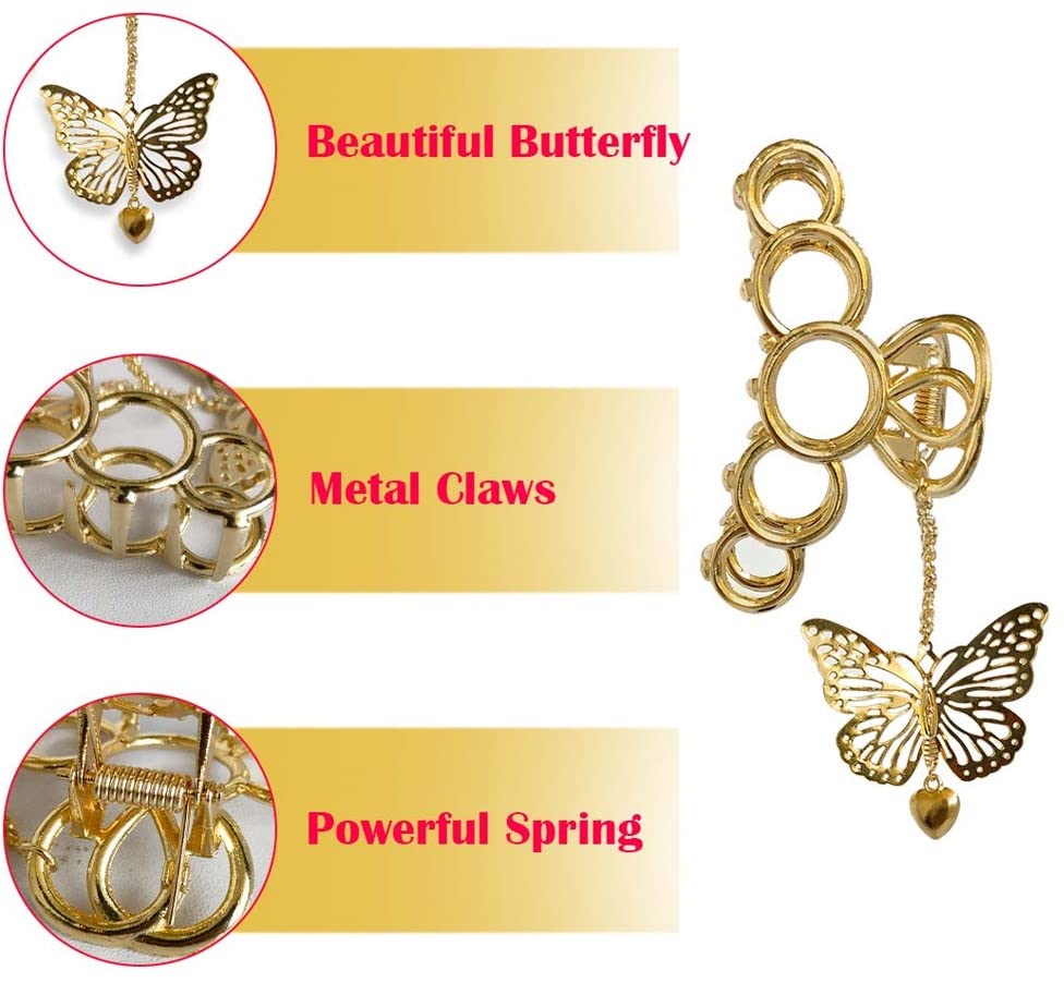ANNACREATIONS Golden Circle Large Metal Butterfly Hair Clip with Tassel - Elegant Hair Claw Clutch for Women & Girls (Style-7) | Perfect for Weddings, Parties and Everyday Hair Accessories