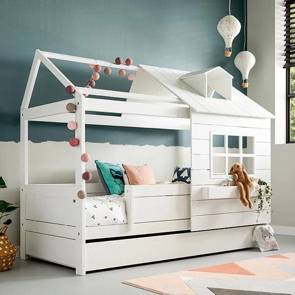 Lake House Style Wooden House Bed Frame 90x200 cm - Perfect for Kids' Bedrooms, Playrooms & Cozy Reading Nooks