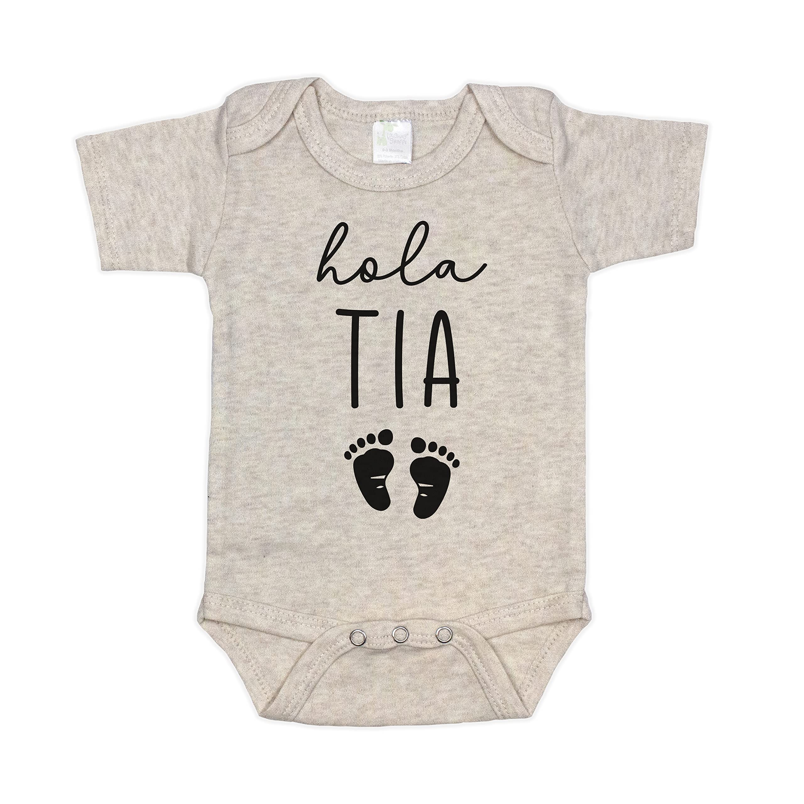 Surprise Pregnancy Announcement Gift for Spanish Aunt - 'Hola Tía' Baby Reveal Present for Sister (0-3 Months, Natural Cotton) | Perfect for Gender Reveal Parties & Newborn Photo Shoots
