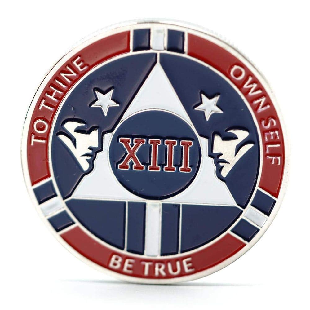Red and Blue Double Patriot Yearly AA Medallion with Coin Capsule - Alcoholics Anonymous AA Chip 1-50 Years Sobriety Token - Perfect for AA Meetings, Recovery Milestones & Gift Giving - MyRecoveryStore