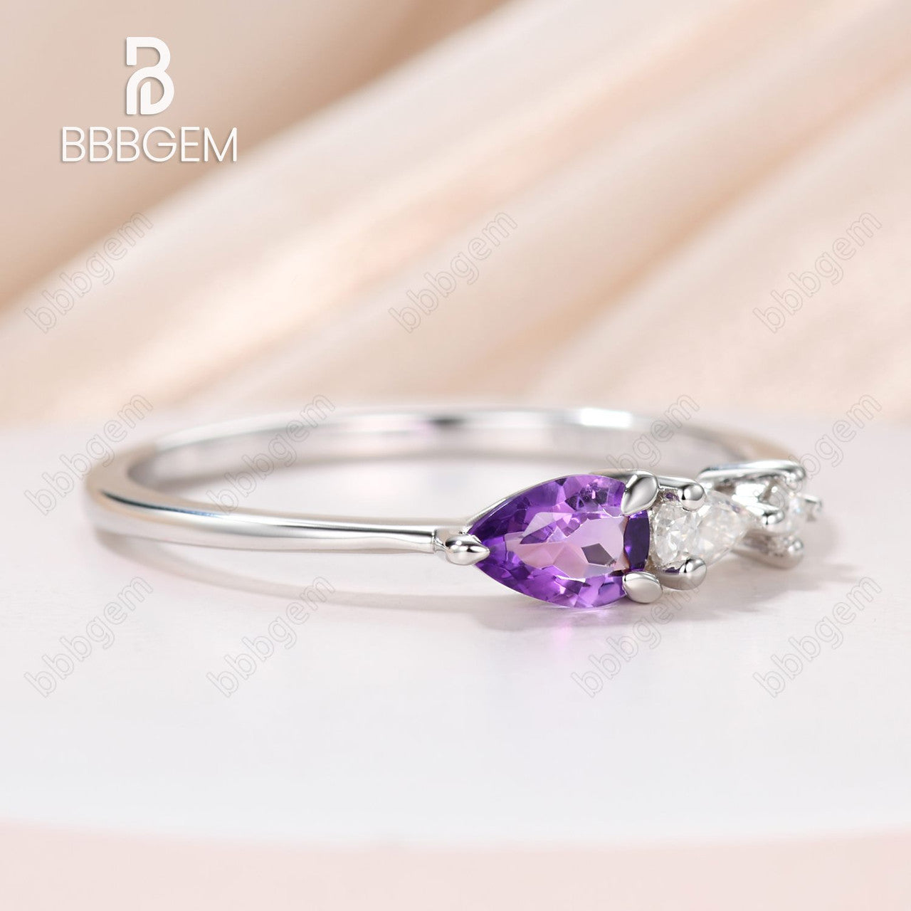 14K 925 Sterling Silver Purple Amethyst Moissanite Wedding Band - Pear Shaped Engagement Ring for Women, Perfect for Everyday Wear & Special Occasions