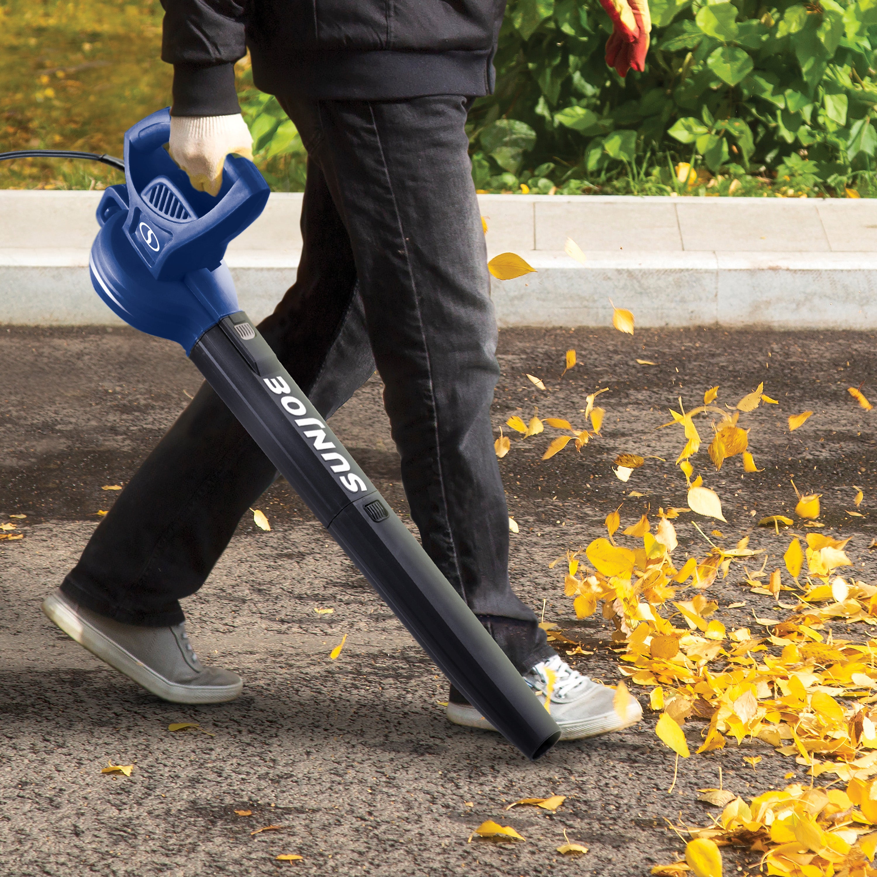 Sun Joe SBJ597E SJB All Purpose Electric Blower - 155 MPH High Speed, 6 Amp Powerful Motor (Blue) | Ideal for Yard Cleaning, Leaf Blowing, and Outdoor Debris Removal