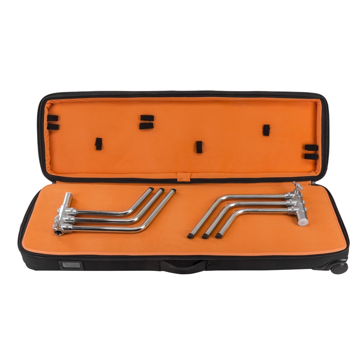 Slinger L6 BigBag Light Stand Rolling Case for Three C-Stands – Black Carrying Case with Bright Orange Interior, Adjustable Dividers, Roller-Bearing Wheels & Fabric Straps – Perfect for Studio, Photography, and On-Location Video Shoots