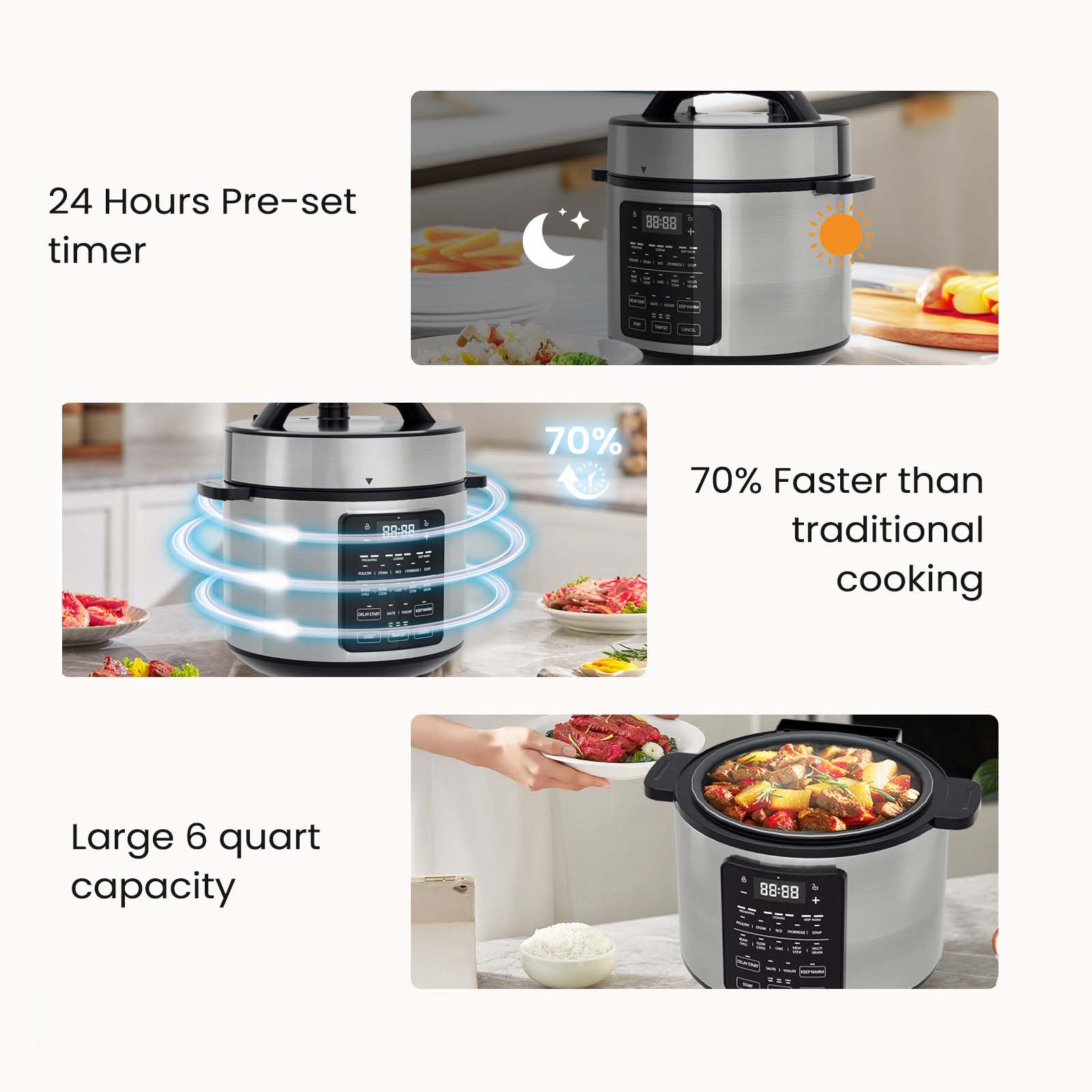 12-in-1 Electric Pressure Cooker Multi-Function | Slow Cooker, Rice Cooker, Steamer, Food Warmer & Baby Bottle Sterilizer | 6 Quart Stainless Steel Black | Perfect for Meal Prep, Family Dinners & Baby Care