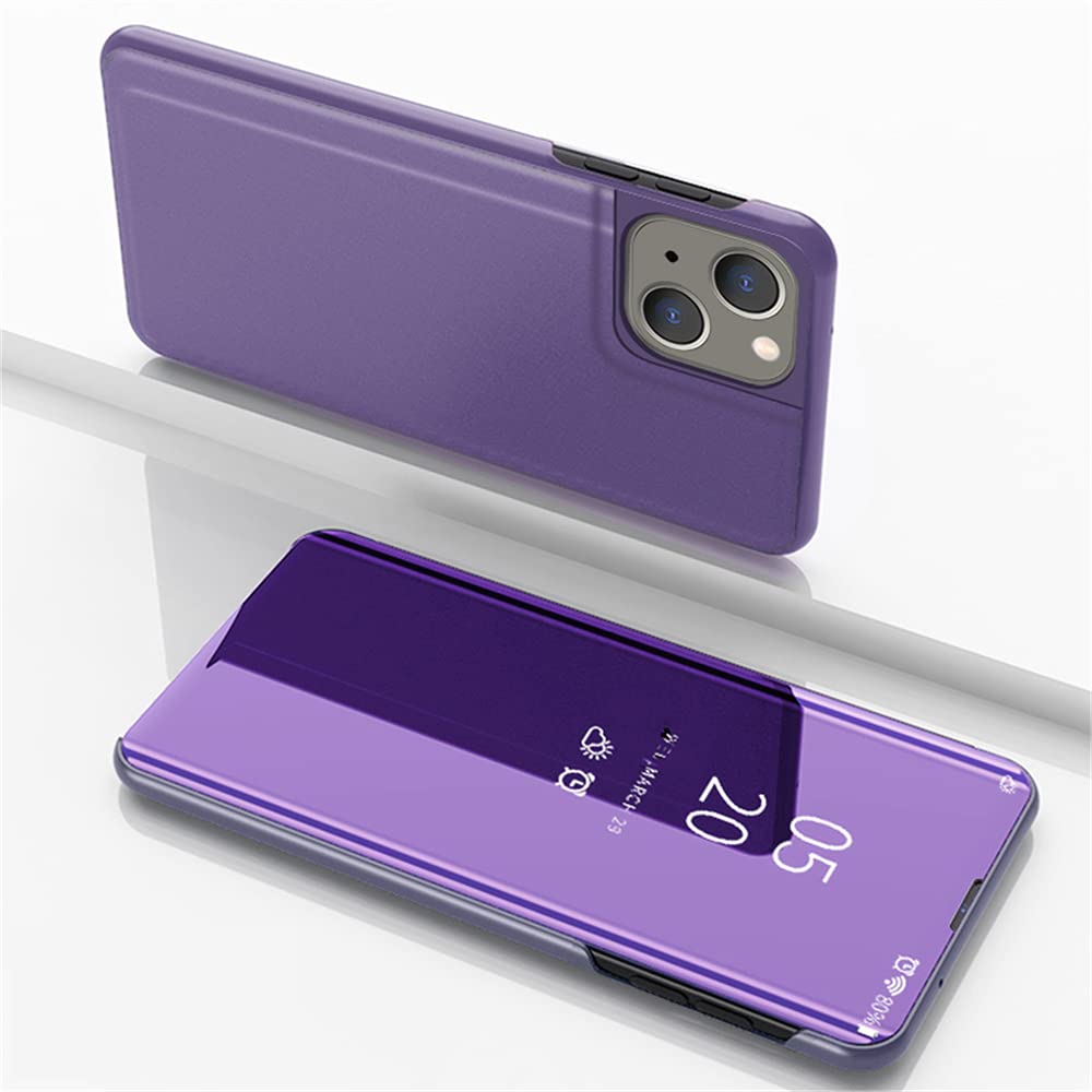 iPhone 13 Case with Makeup Mirror - Ultra Thin Clear Flip Cover with Kickstand, Anti-Scratch Protective Phone Case for iPhone 13 (6.1 Inch) - Perfect for Makeup Touch-ups & Selfies On The Go (Purple)
