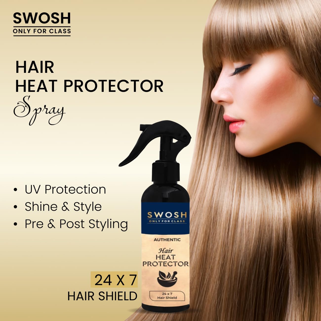 SWOSH Heat Protection Spray for Hair - 200ml with Argan Oil & Keratin | Sulfate Free, Paraben Free Hair Styling Mist | Protects Against Heat Damage & Reduces Frizz | Perfect for Blow Drying, Straightening & Curling
