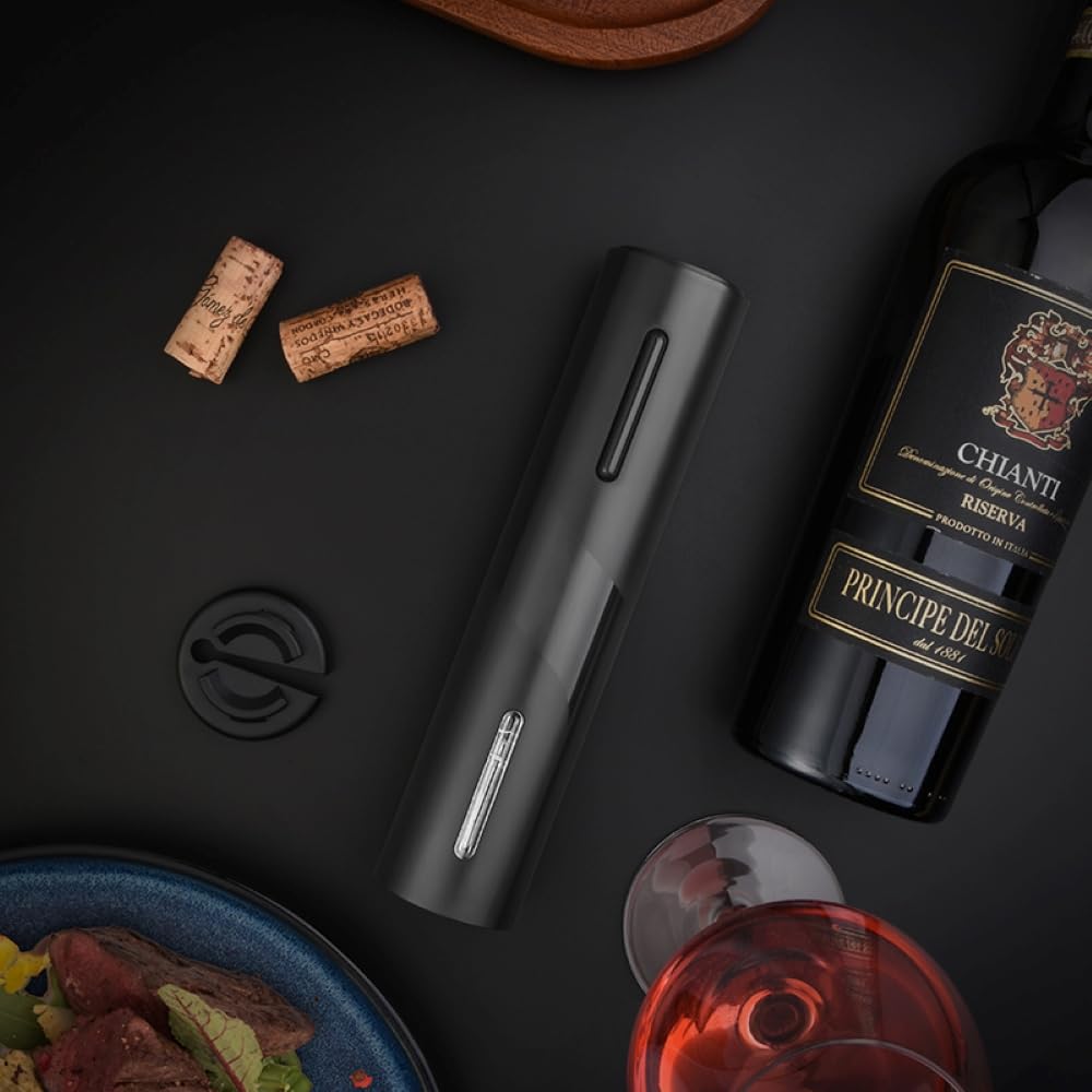 Electric Wine Opener Set with Battery Operation & Foil Cutter - Automatic Corkscrew, Rechargeable, Black - Perfect for Wine Lovers, Dinner Parties & Gifts