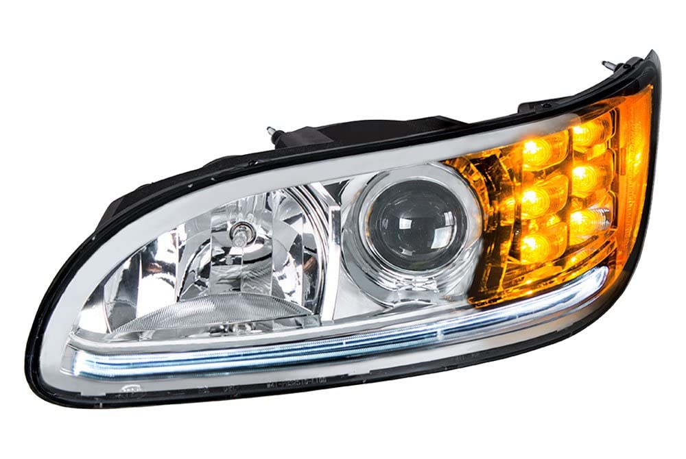 United Pacific 35808 Chrome Projection Headlight Assembly - Left Side (LH) with High/Low Beam H11/HB3 Bulb, Amber 6-LED Turn Signal, White LED Position Light & Side Marker | Compatible with Trucks, SUVs, Jeeps | Durable Replacement for Night Driving & Off-Road Adventures