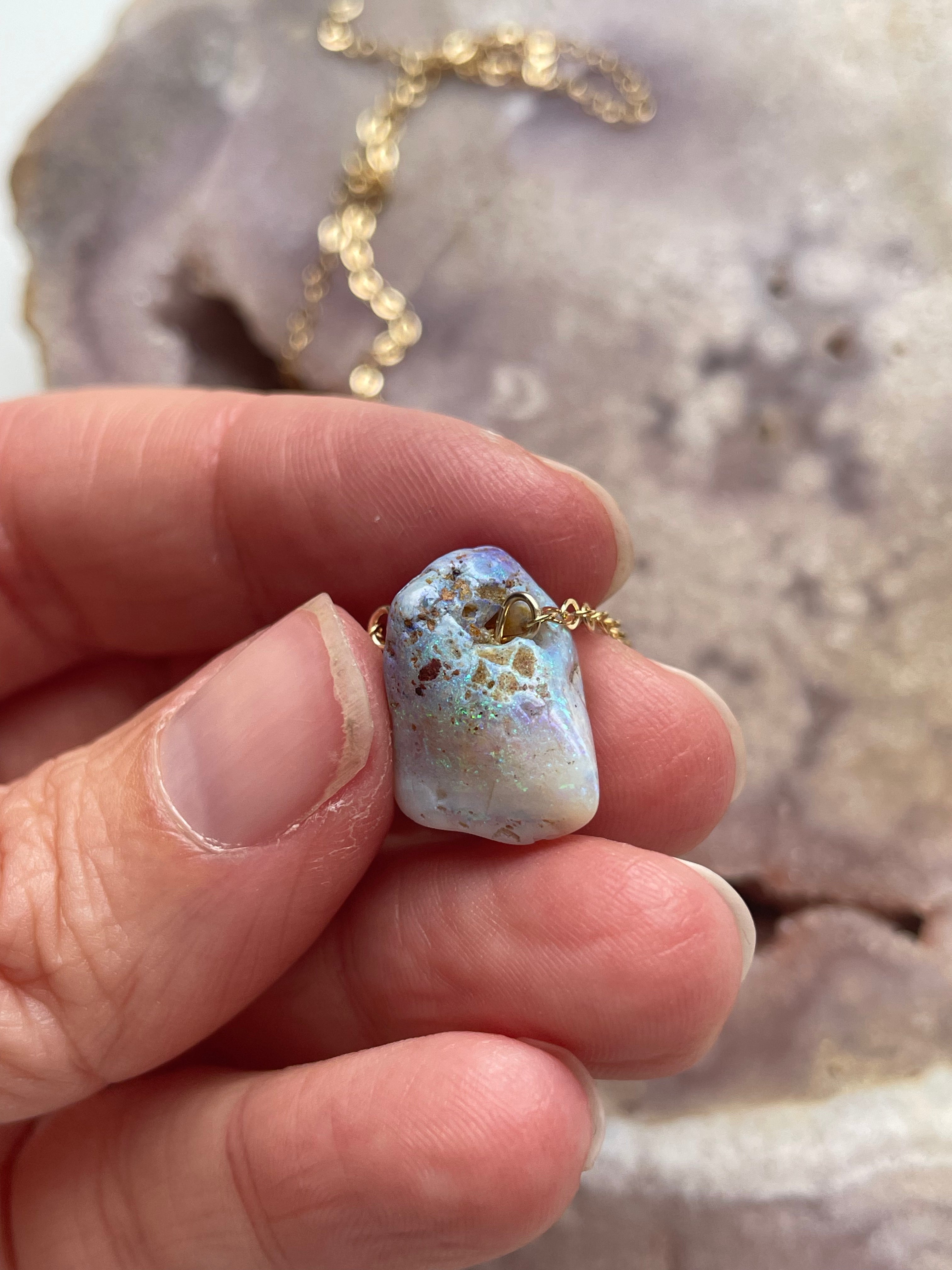 Genuine Australian Opal Necklace – Natural Raw Opal Pendant Jewelry for Women – Perfect for Weddings, Parties & Special Occasions
