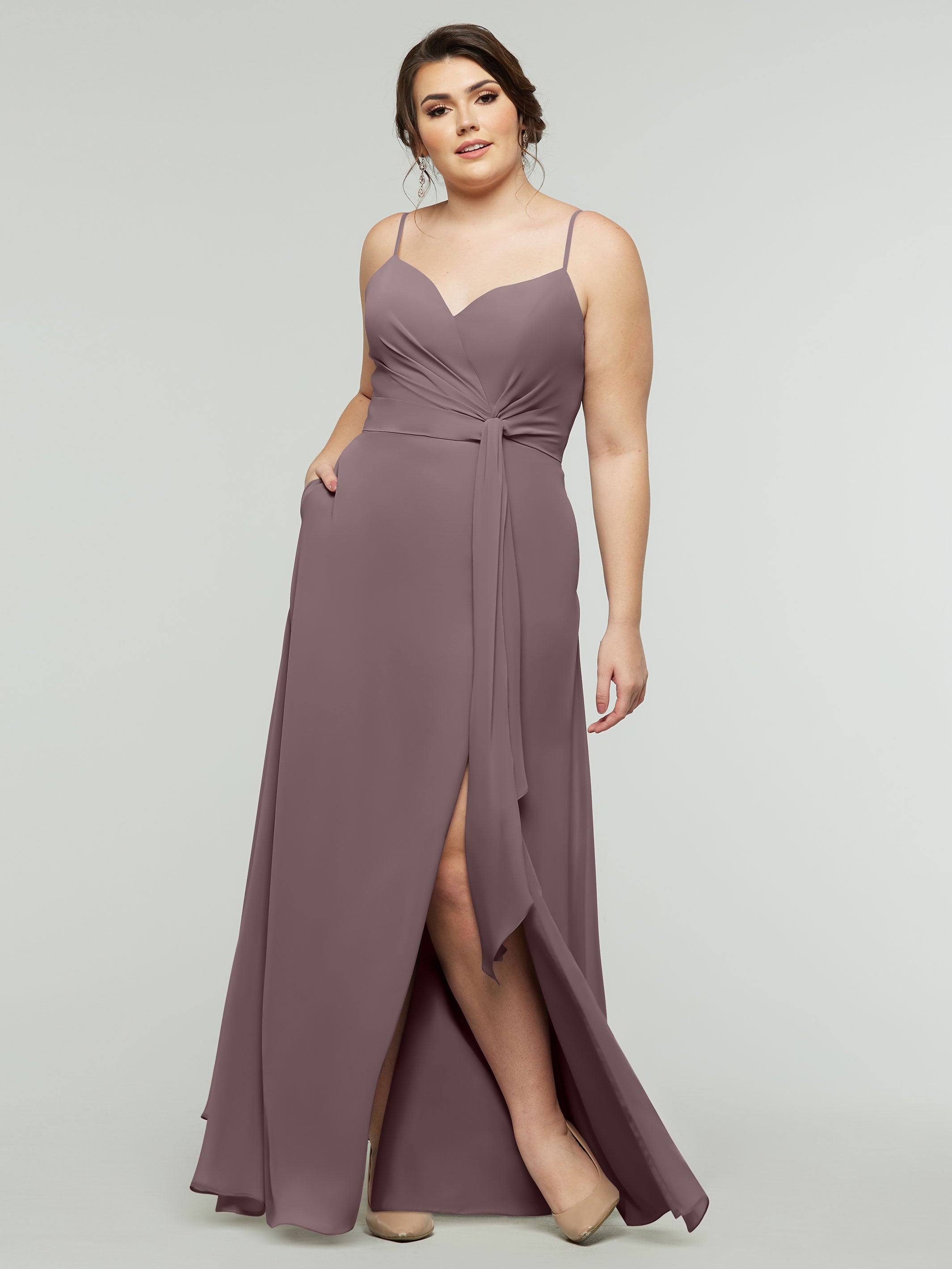 Elegant 80182 Chiffon A-Line Bridesmaid Dress with V-Neck & Spaghetti Straps - Perfect for Weddings, Formal Events & Special Occasions