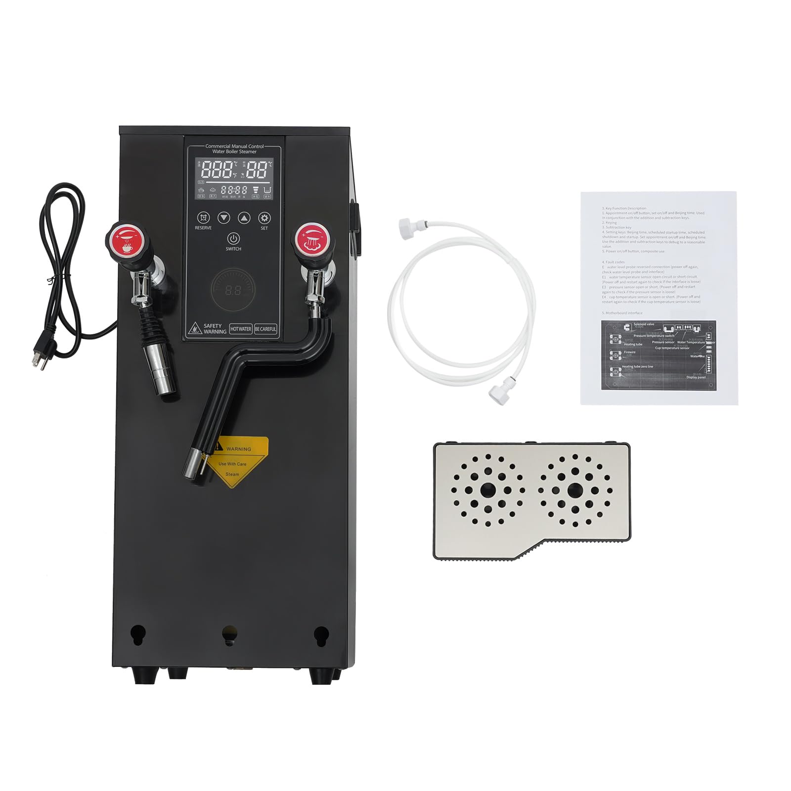 12L/3.2Gal Commercial Electric Steam Water Boiler with LCD Screen - 0.1-4.0 Bar Adjustable Pressure, 304 Stainless Steel, 1-12H Timer - Perfect for Office, Cafe, Hotel & Restaurant Hot Water Dispensing