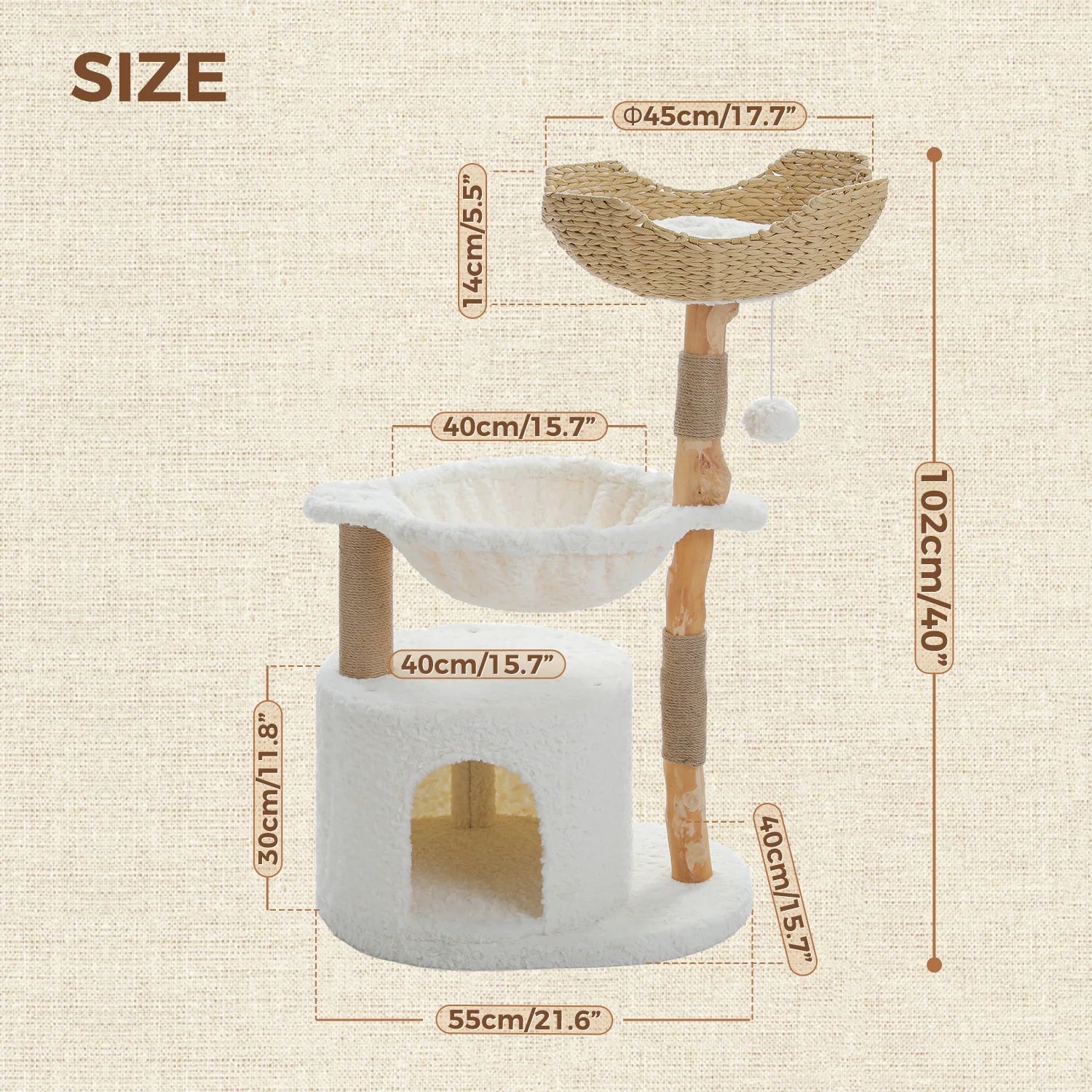 Premium 41-Inch White Cloud Plush Cat Tree with Real Wood - Perfect for Indoor Play, Climbing, and Scratching for Your Feline Friend