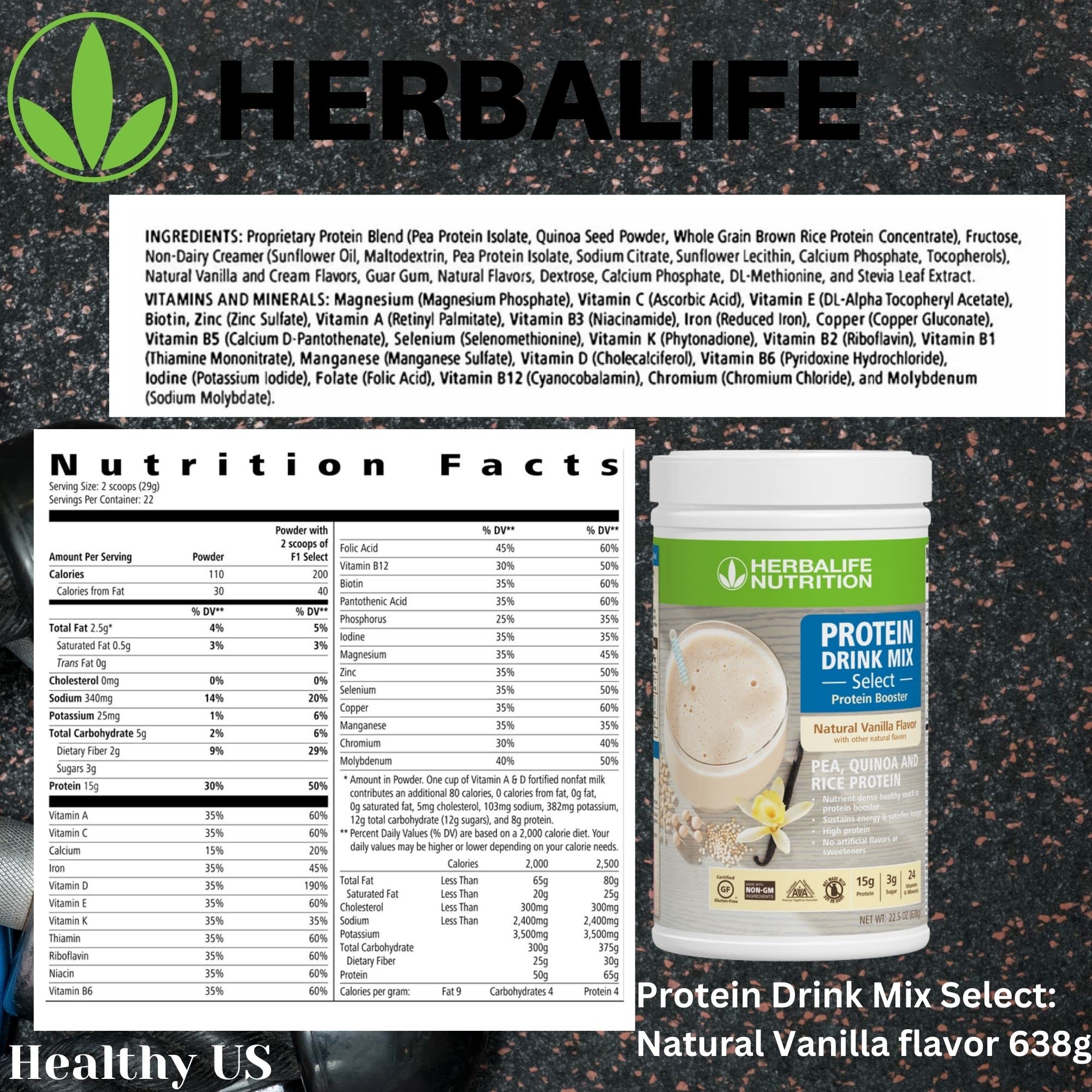 Herbalife DUO: Formula1 Select Natural Vanilla Flavor 810g & Protein Drink Mix 638g - Nutrient-Rich Meal Replacement Shake, Gluten-Free, No Artificial Sweeteners | Perfect for Weight Management, Post-Workout Recovery & Healthy On-The-Go Snacks