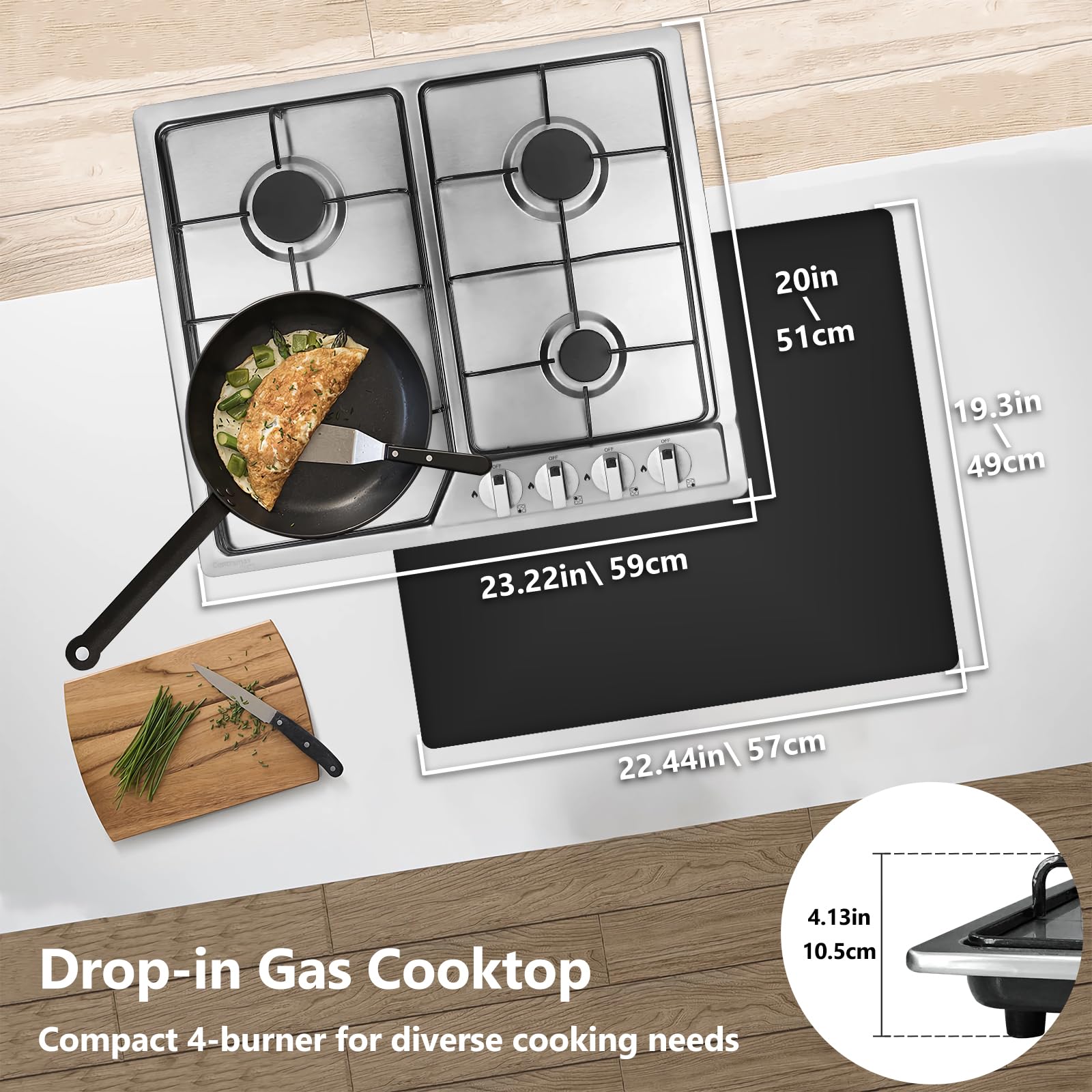 23 Inch 4 Burner Gas Stove Top - 27,400 BTU NG/LPG Convertible Stainless Steel Cooktop with Thermocouple Protection | Perfect for Outdoor Kitchen, Camping, RV Trips & Backyard BBQs