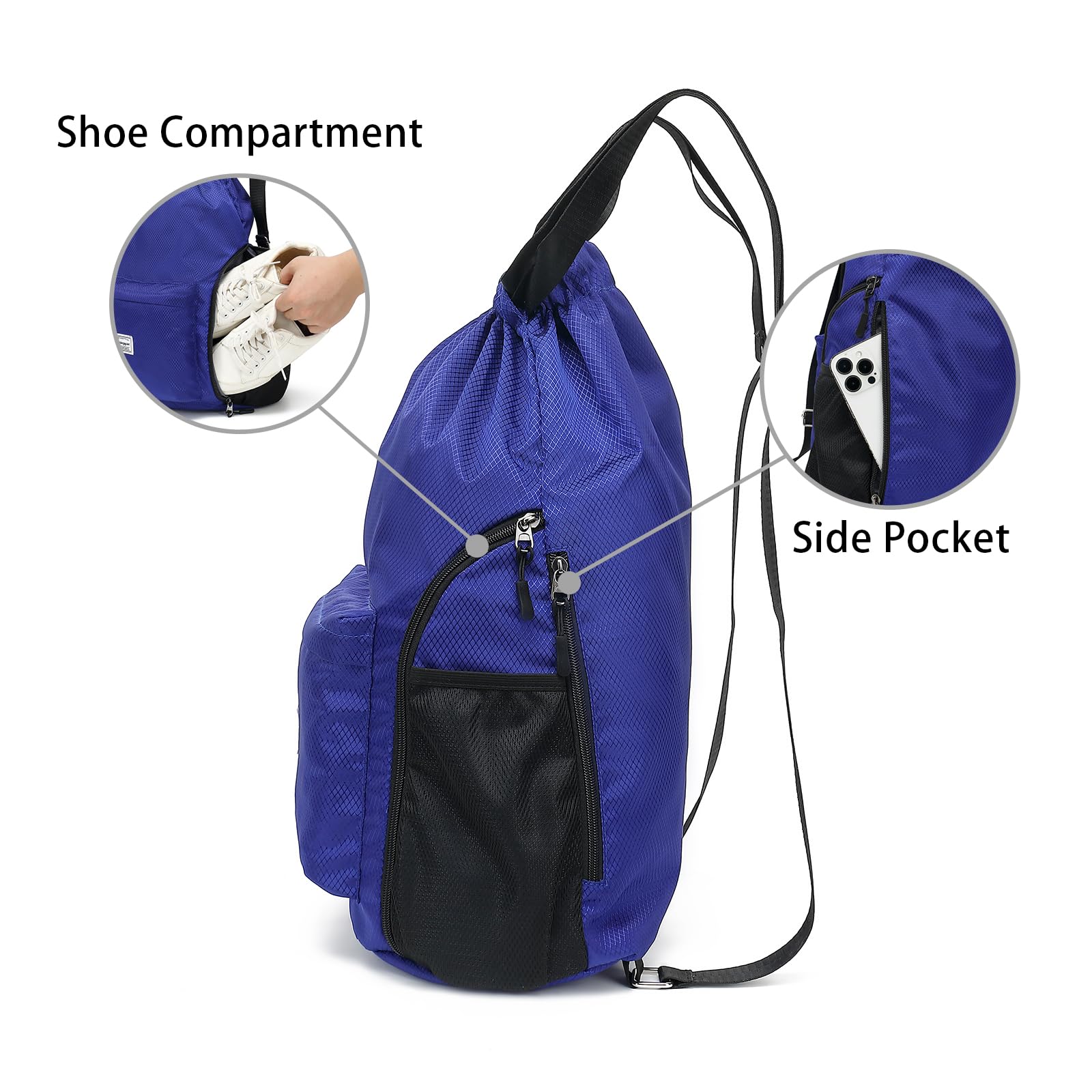 FUXINGYAO Lightweight Drawstring Backpack - Sports Gym Bag with Separate Shoes Compartment for Men & Women - Adjustable Cinch Strings - Perfect for Workouts, Travel & School (Blue)