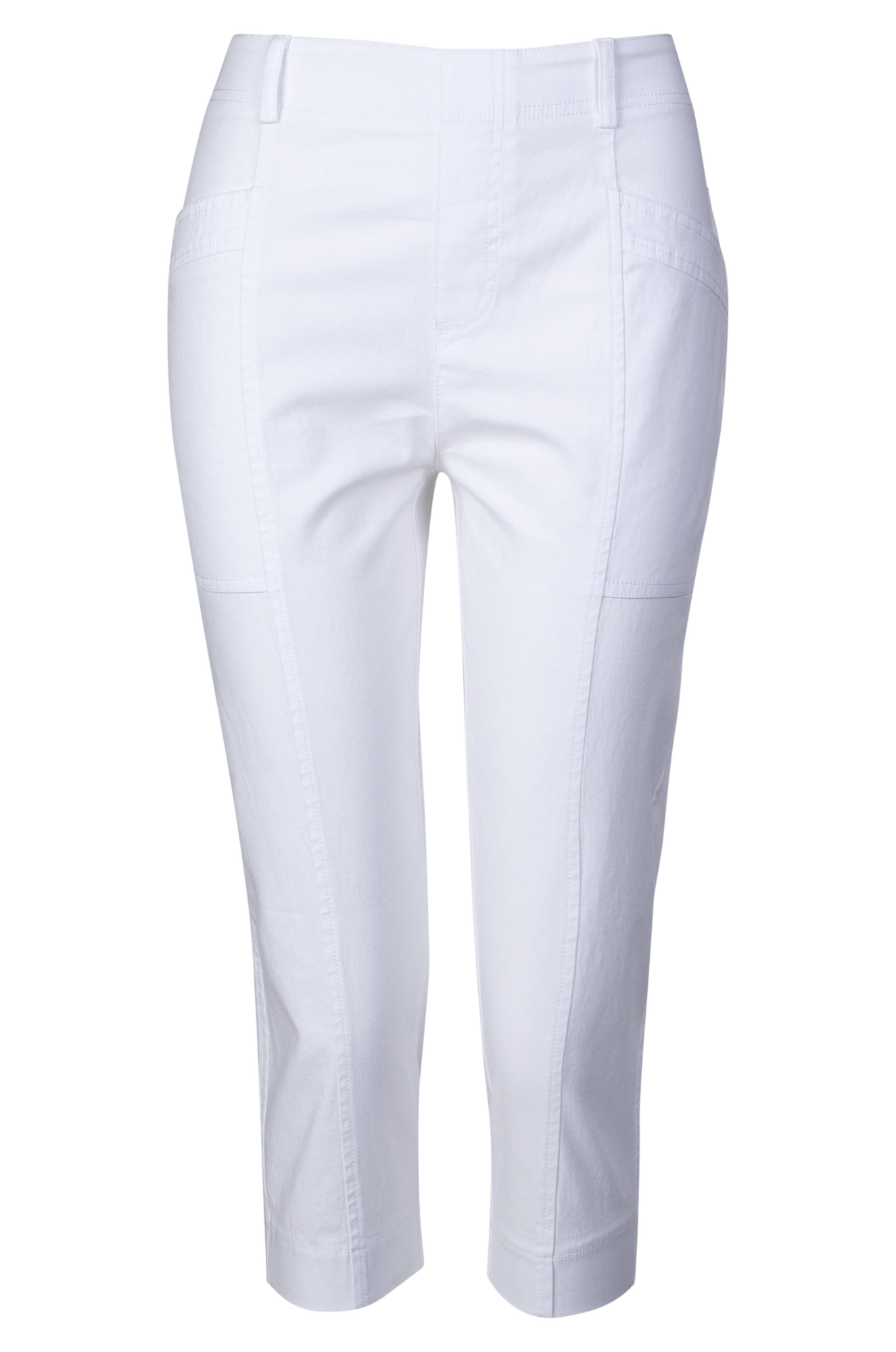 Women's Pull-On Mid Calf Pants in White - Comfortable Stretch Trousers for Work, Office & Casual Wear | Style 6822A1