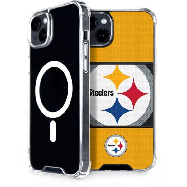 Official NFL Pittsburgh Steelers Zone Block Design MagSafe Phone Case for iPhone 15 Plus - Durable Protection with Secure Magnetic Attachment - Perfect for Game Days, Travel & Everyday Use
