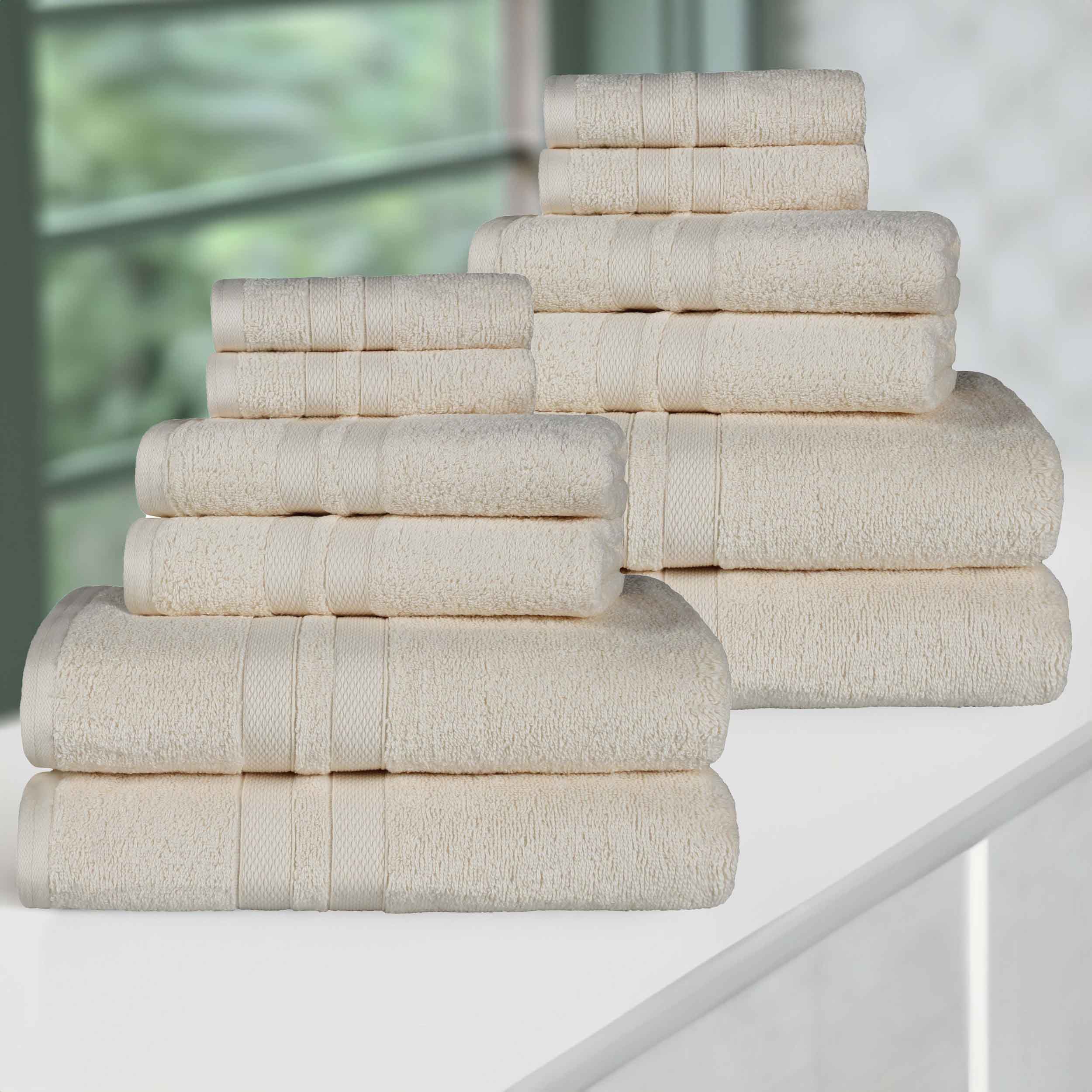 Premium 12-Piece Ultra Soft Cotton Towel Set - Super Absorbent, Quick Drying Bath & Beach Towels for Spa, Gym, Pool, and Home Use