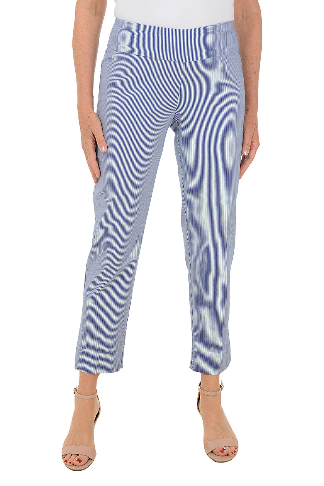 Women's Striped Pull-On Ankle Pants - Comfortable Stretchy Casual Trousers for Work, Travel & Everyday Wear