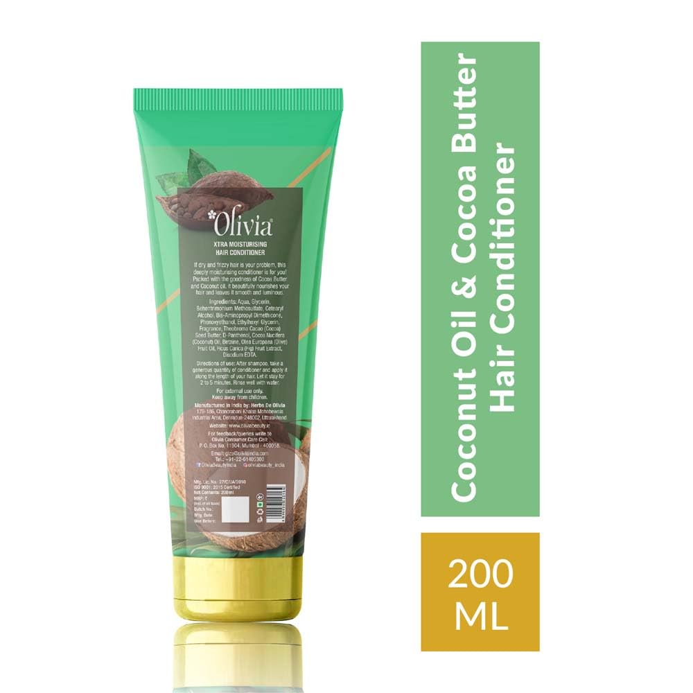 Olivia Xtra Moisturizing Hair Conditioner with Coconut Oil & Cocoa Butter - Repairing Damaged Hair for Men & Women | Deep Conditioning Treatment for Dry, Frizzy Hair | Promotes Healthy, Silky Smooth Locks (200ml) - Perfect for Daily Hair Care & Post-Color Treatment