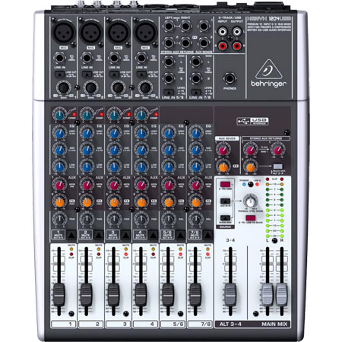 Behringer Xenyx 1204USB Premium 12-Channel USB Audio Mixer - Professional Studio Recording & Live Sound Mixing for Podcasts, Music Production & DJ Performances