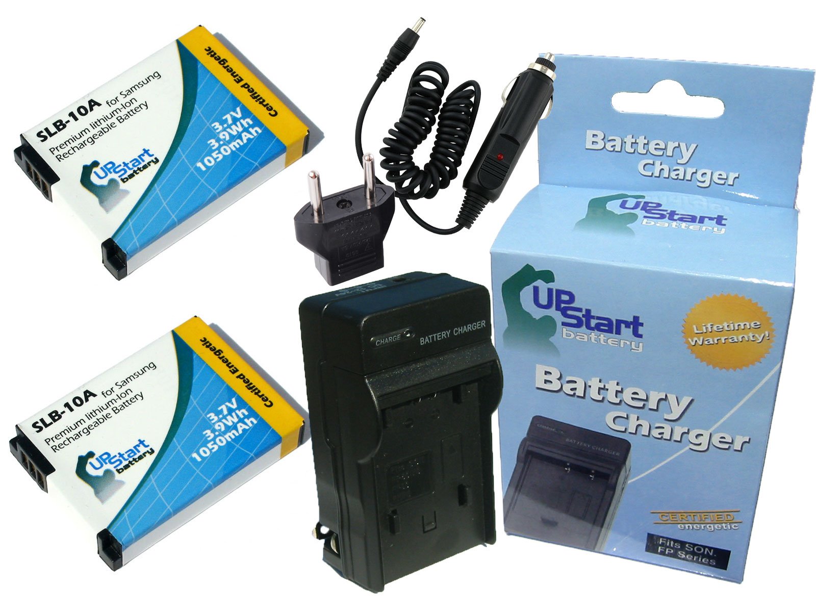 2 Pack Replacement Battery & Charger for Samsung HMX-U10UN/SLB-10A Digital Camera - 1050mAh 3.7V Li-ion with Car & EU Adapters - Perfect for Travel, Vlogging & Outdoor Photography