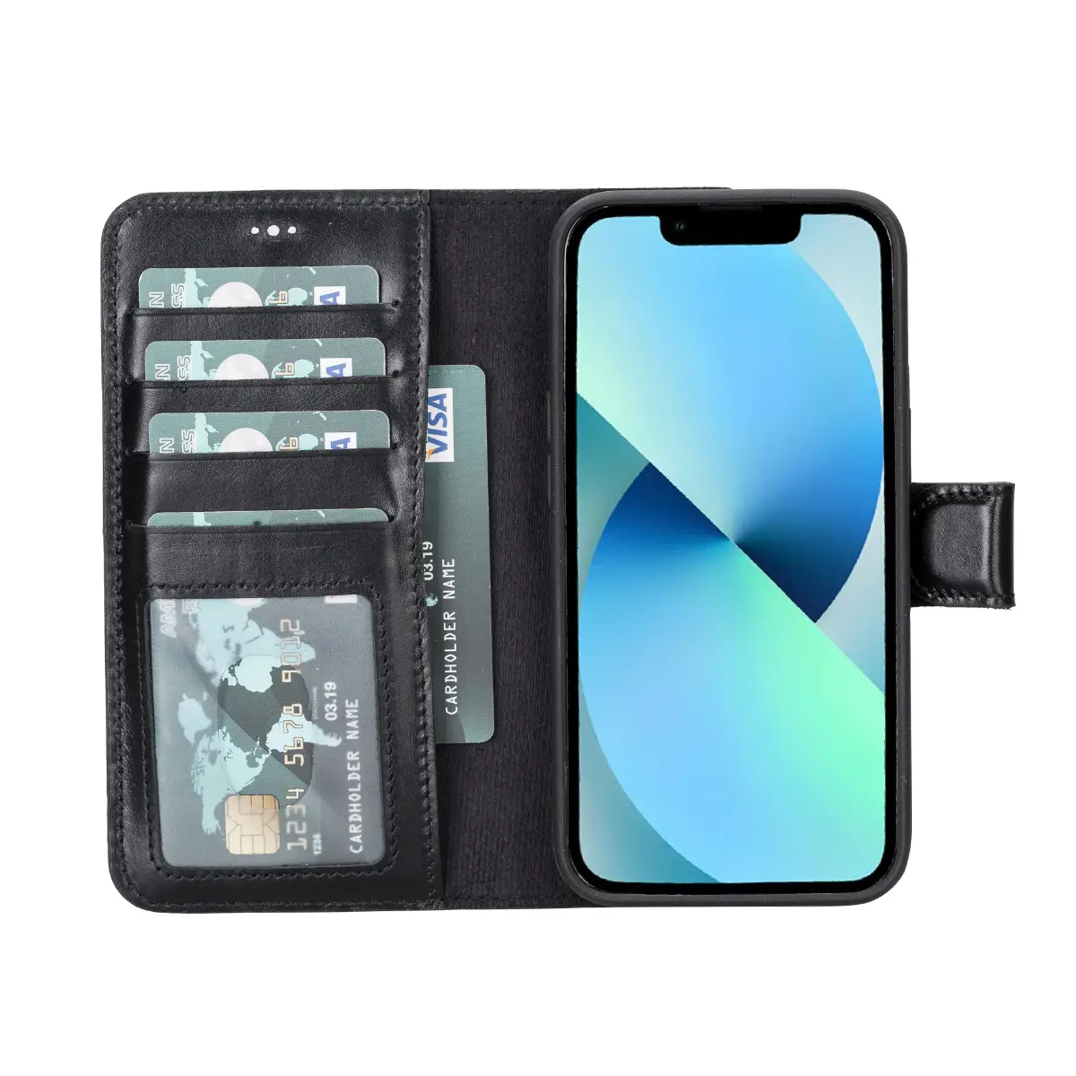 Premium Black Leather Wallet Case for iPhone 14 - Slim Protective Cover with Card Slots | Perfect for Everyday Use, Business Travel & Hands-Free Convenience