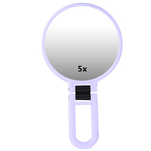 5X Magnifying Folding Adjustable Cosmetic Mirror - Portable Travel Makeup Mirror with LED Light (Purple) | Perfect for Home Vanity, Travel & Professional Makeup Artists