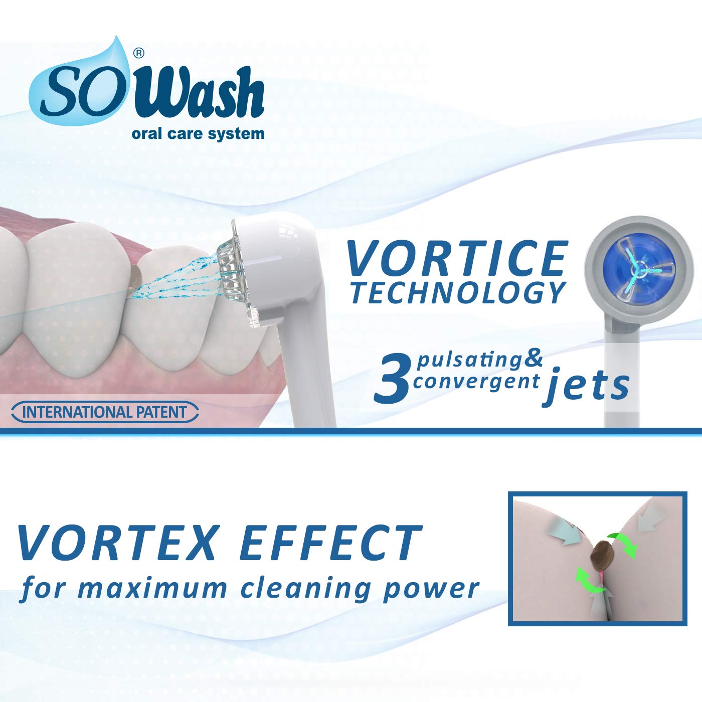Idropulsore Dentale SoWash | Irrigatore Dentale Senza Batterie | Collega al Rubinetto | Adattatore Viaggio Addy | 3 Getti Convergenti | Prodotto Italiano | Ideale per Viaggi e Casa