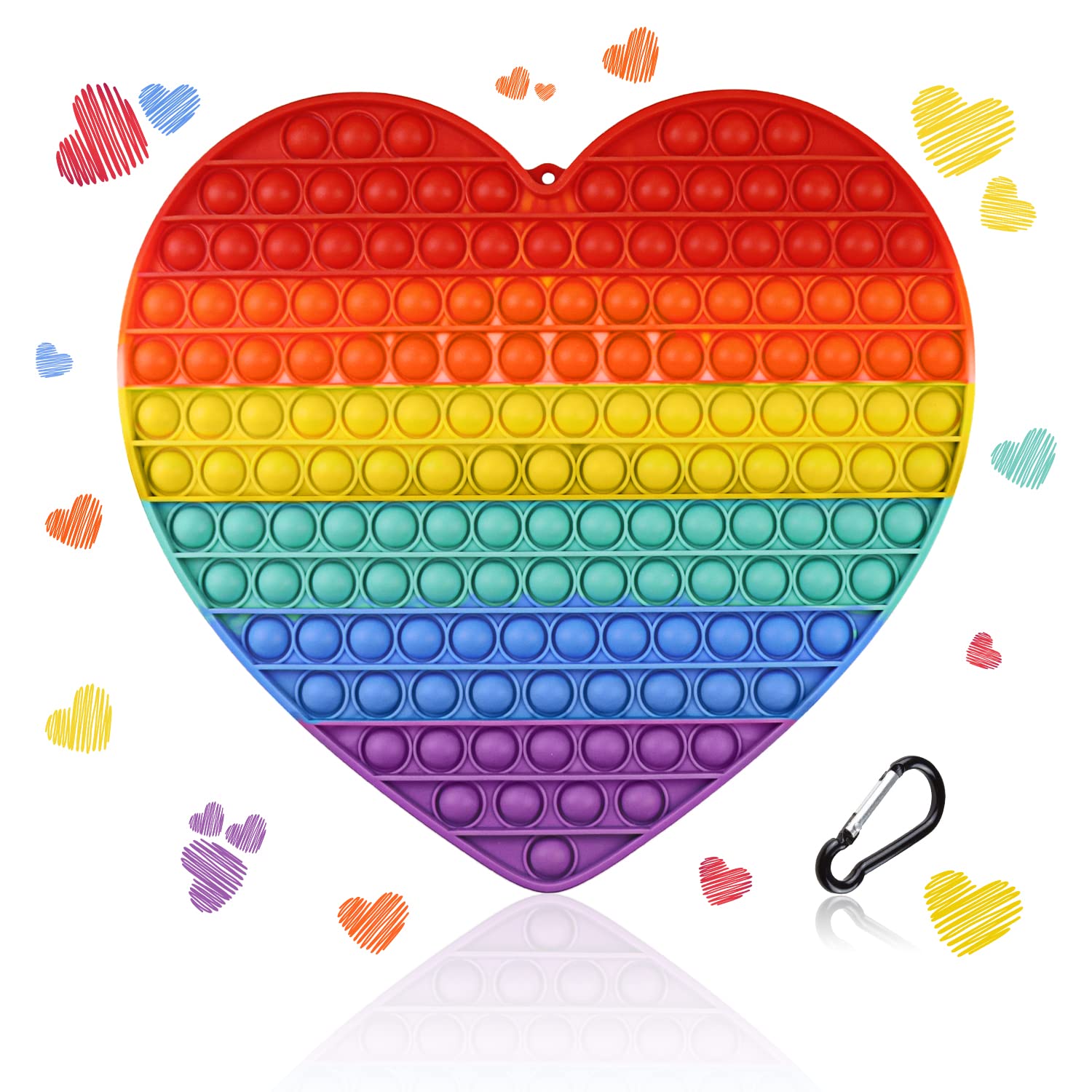 12'' Inch MOGAMI Rainbow Heart Push Pop Fidget Toy - Bubble Popper Sensory Game for Adults & Kids, Stress Relief & Anxiety Relief (157 Pops) - Perfect for Home, Office, Classroom & Travel