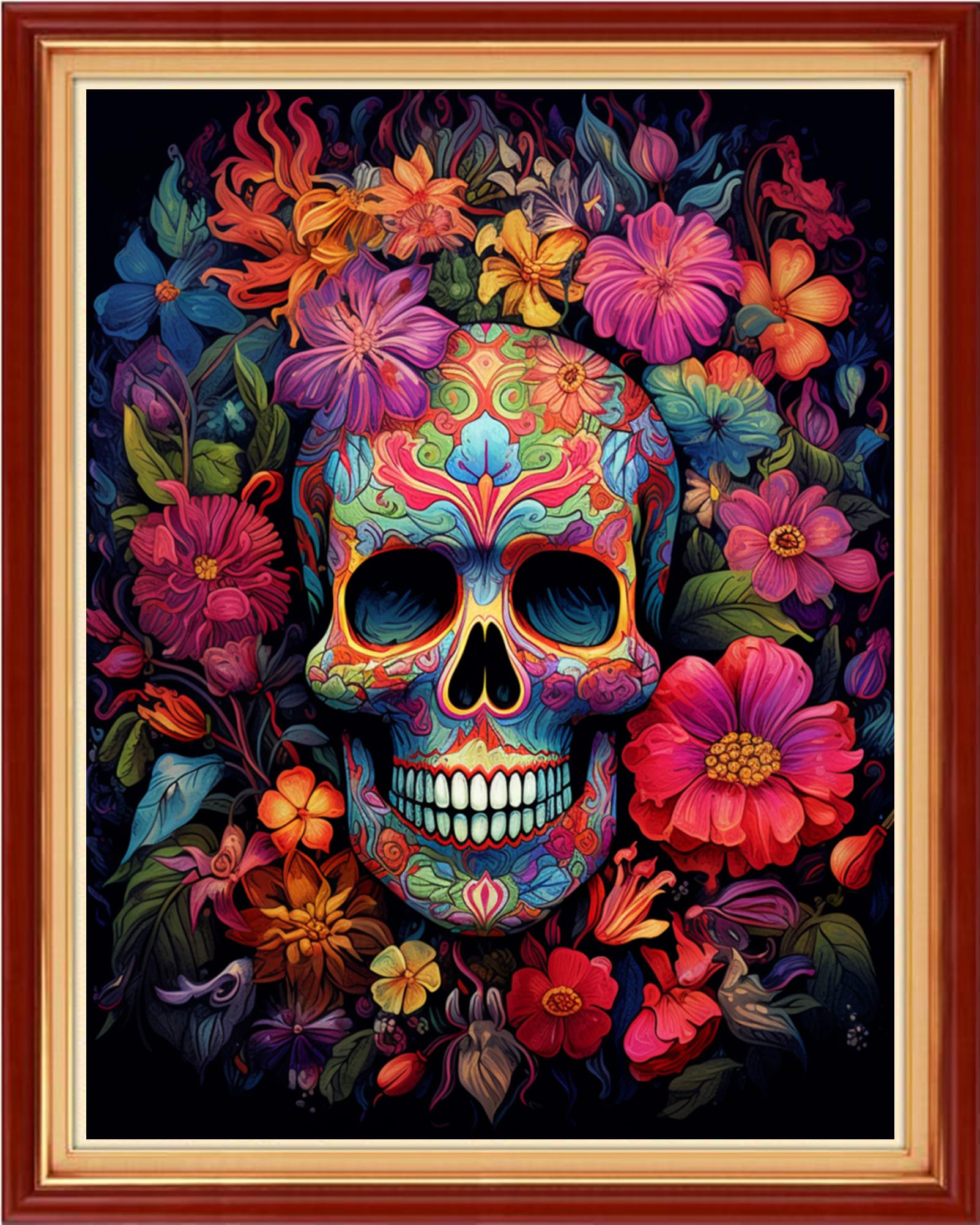 DMCVIVR Stamped Cross Stitch Kit for Beginners - 11CT Skeleton Flower Embroidery Kit (16x20 Inch) - Easy Needlepoint Starter Kit for Adults | Perfect for Home Decor, DIY Crafts & Relaxation Gifts