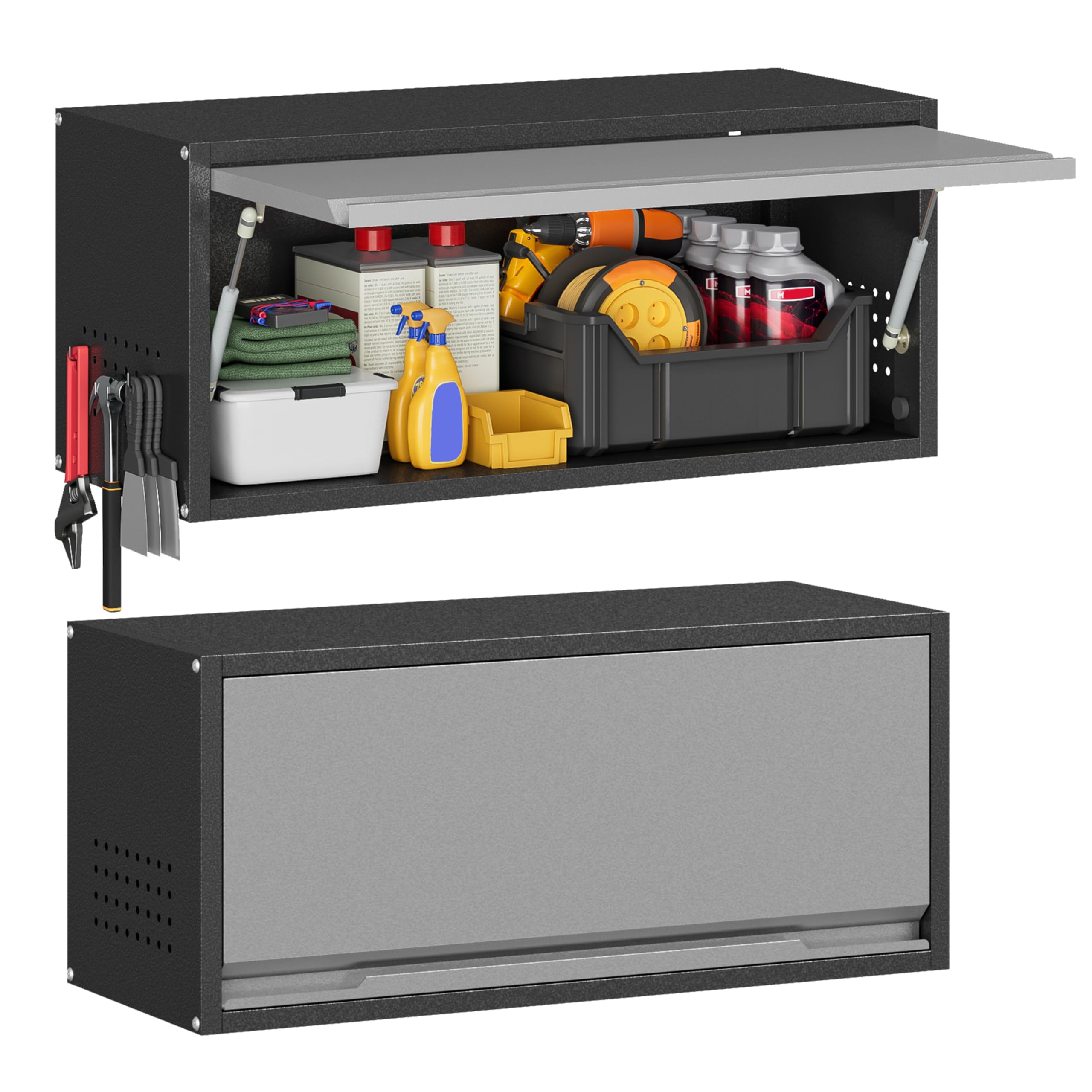 Black Metal Wall Cabinet with Door & Pegboard - 13.8