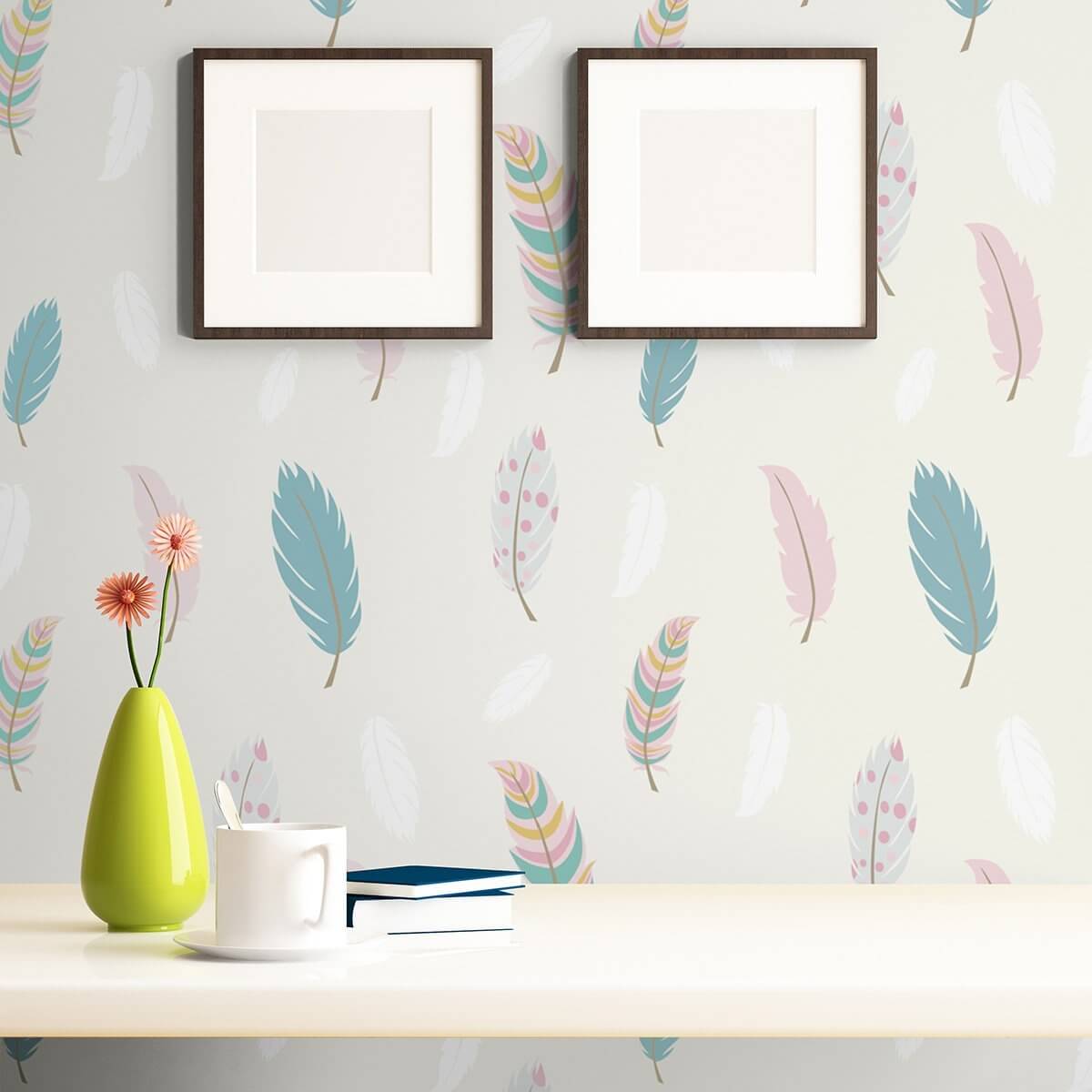 Cream and Teal Animal Print Baby Nursery Removable Wallpaper - Self-Adhesive Peel & Stick Wall Decor for Kids Room, Bedroom, Playroom