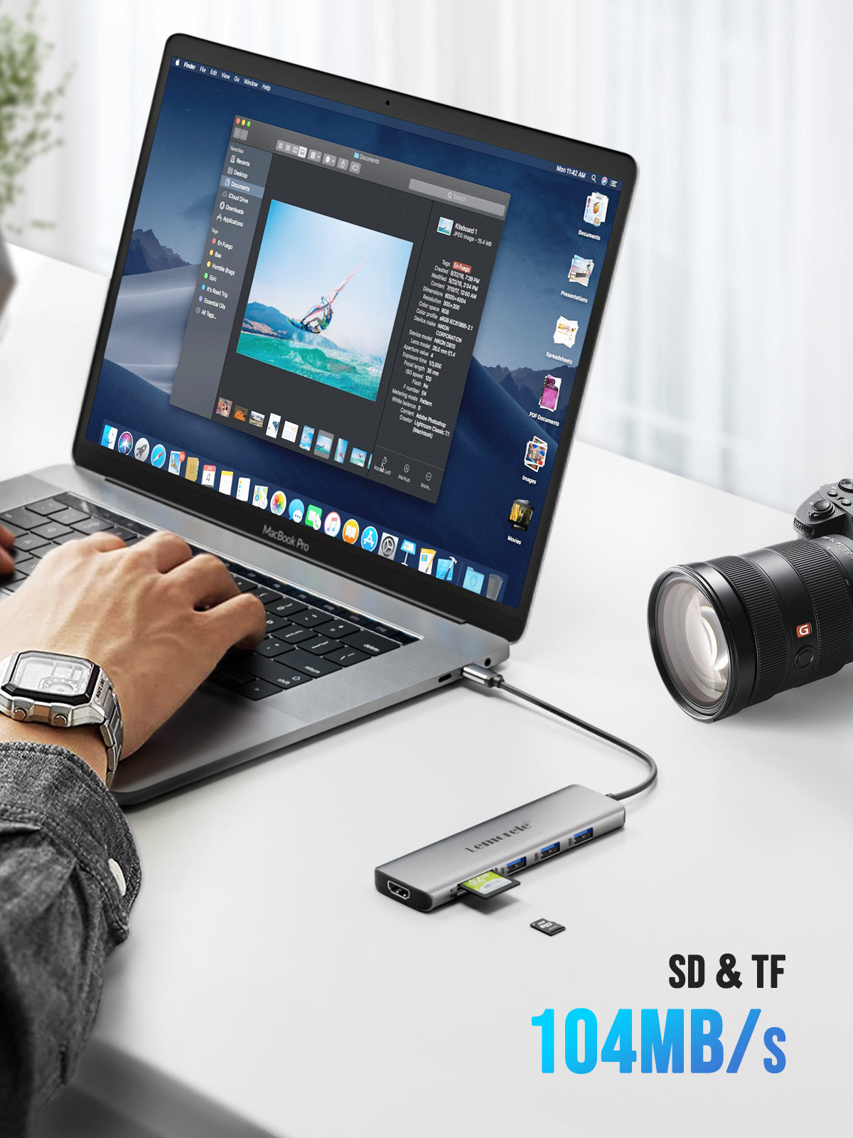 LEMORELE™ TC38 8-in-1 USB C Hub Multiport Adapter with 4K HDMI, USB 3.0, SD/TF Card Reader, PD Charging - Perfect for MacBook Pro/Air, iPad Pro, Chromebook & More