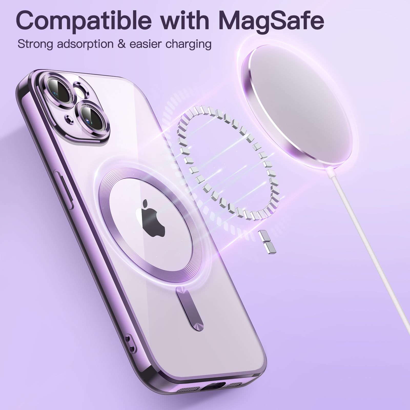 JETech Soft Clear Case for iPhone 14 Plus 6.7-Inch | Shockproof TPU Phone Cover with Full Camera Protection | MagSafe Wireless Charging Compatible | Light Purple | Perfect for Everyday Use, Travel & Outdoor Activities