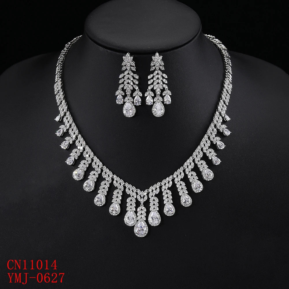 Luxury 2-Piece Water Drop Cubic Zirconia Bridal Jewelry Set - Necklace & Earrings for Weddings, Anniversaries & Special Occasions | CN11014