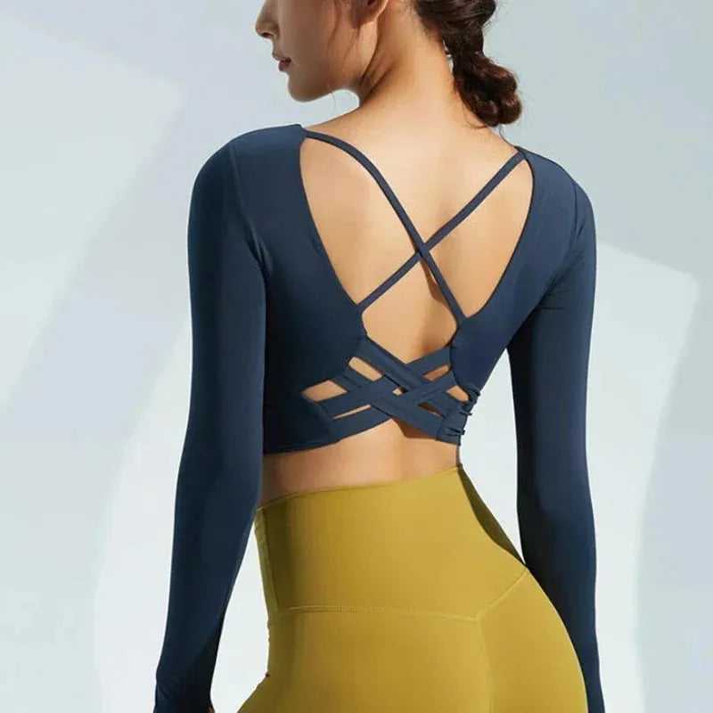 Women's High Elastic Inner Padded Sport T-Shirt - Sexy Back Long Sleeve Yoga Top for Fitness, Running & Workout - Breathable Gym Clothes for Yoga, Pilates & Cardio Training