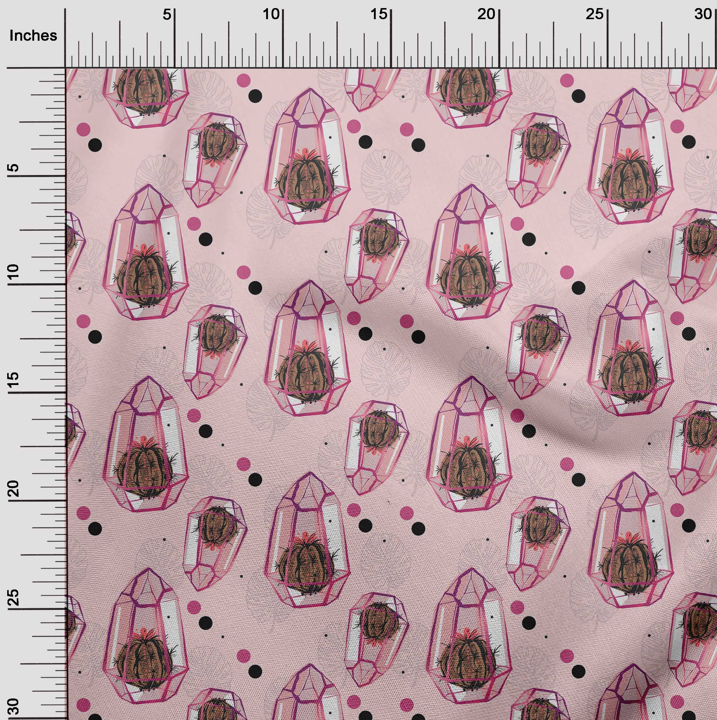 oneOone Georgette Viscose Fabric - Light Pink Cactus Print Dress Material (42 Inches Wide) | Perfect for Summer Dresses, Boho Tops & DIY Sewing Projects