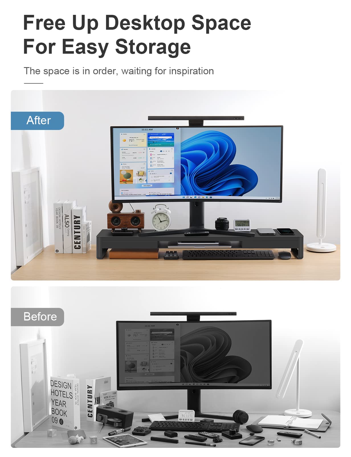 Dual Monitor Stand with 2 Storage Drawers - Metal Computer Monitor Riser with Pull-Out Drawers for Keyboard & Mouse - Desktop Organizer for PC, Laptop, TV & Printer - Perfect for Home Office & Gaming Setup