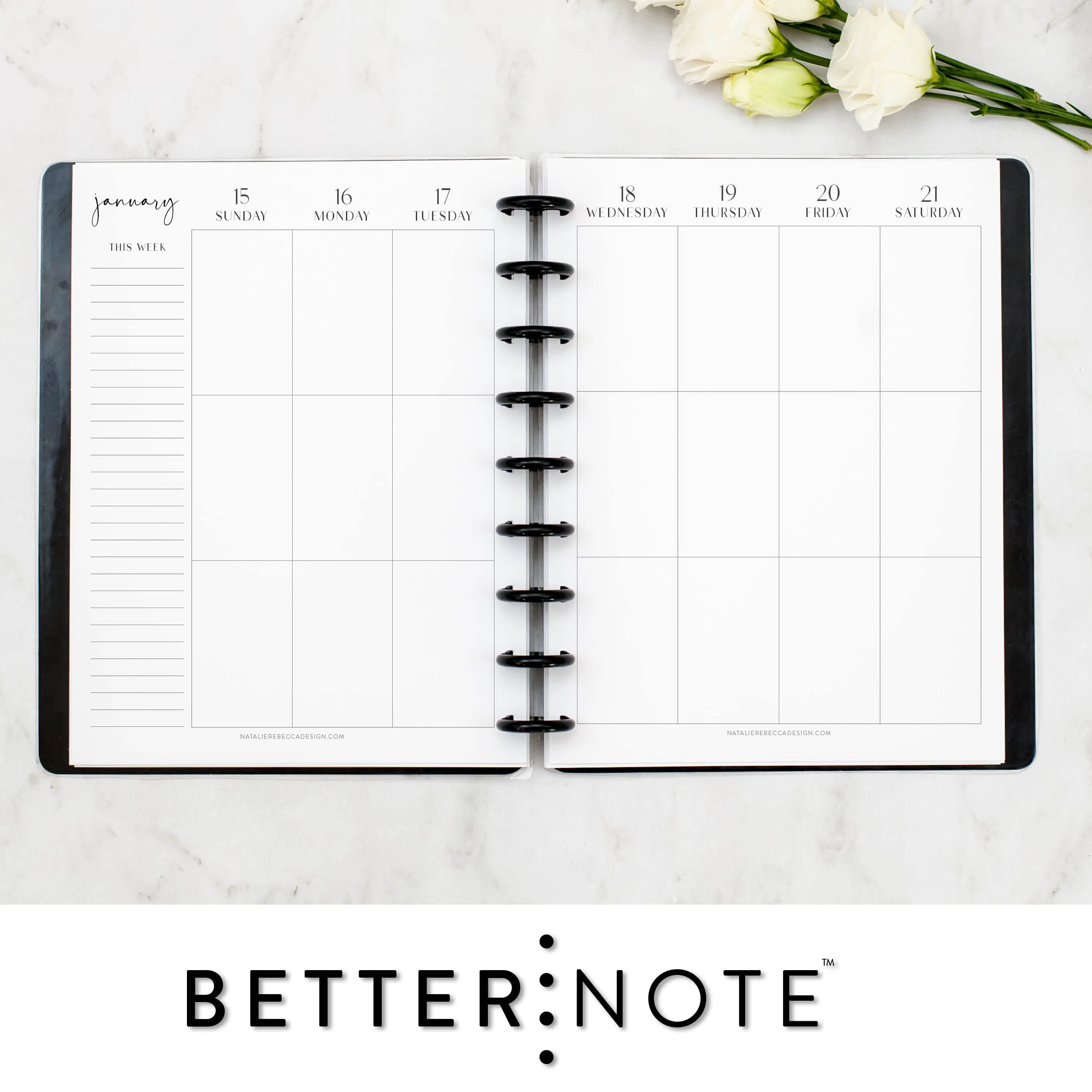 BetterNote 2025 Vertical Calendar Refill for Disc Notebooks - Fits Levenger Circa, Happy Planner, Staples Arc, TUL, InkWell Press, MAMBI, NOTIQ (Modern 9-Disc, 7